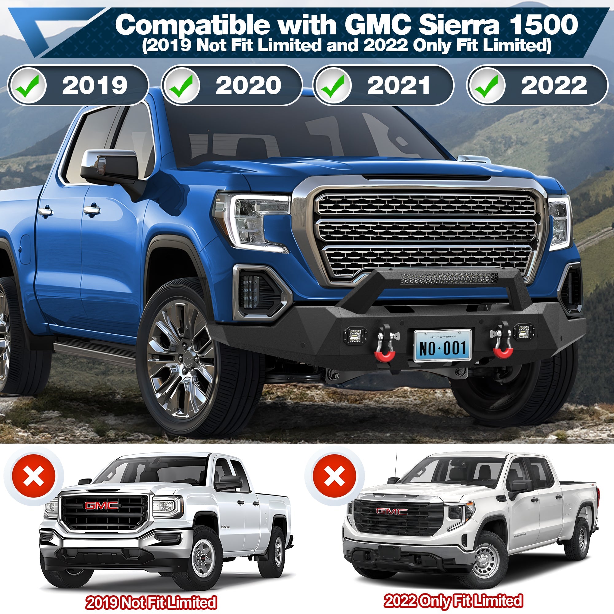 Sierra 1500 Front and Rear Bumper Set for 2019 2020 2021 2022 GMC Sierra 1500 - nadiaauto