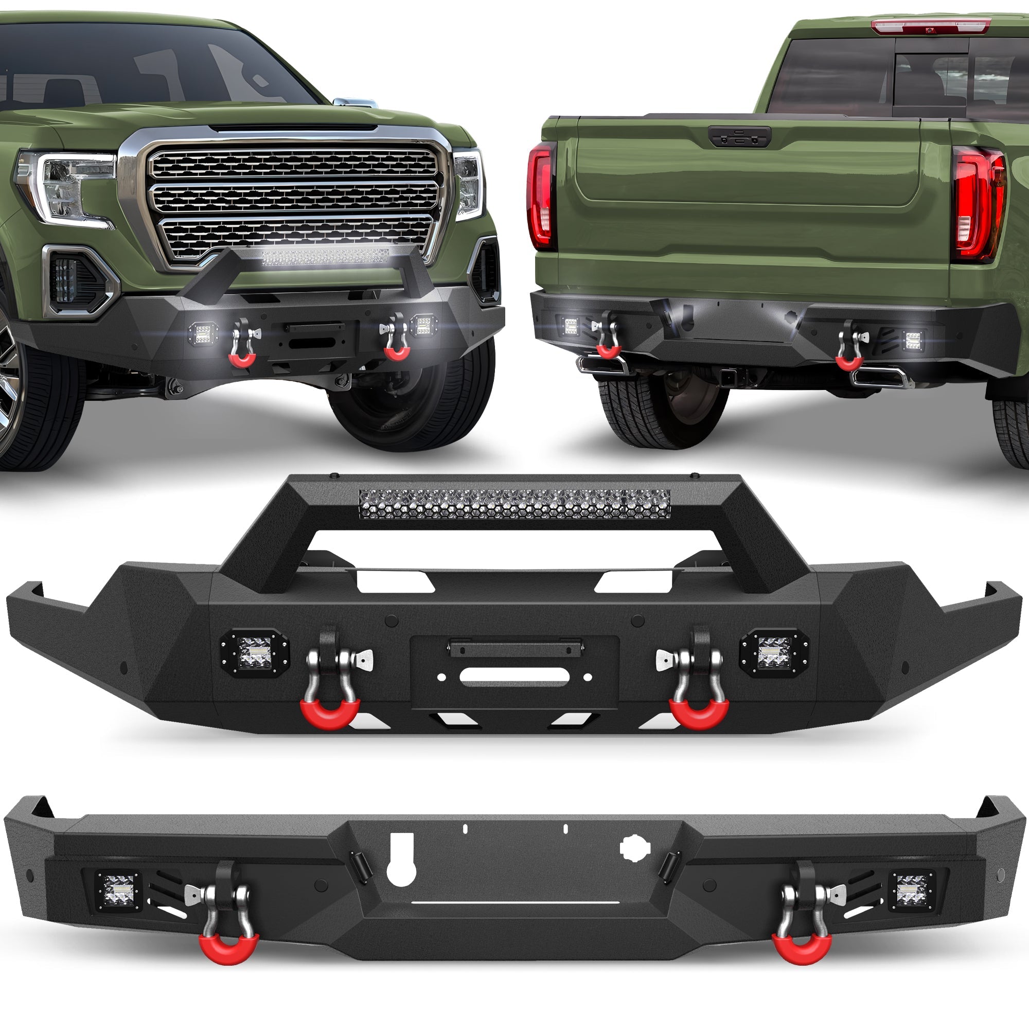 Sierra 1500 Front and Rear Bumper Set for GMC Sierra 1500 (2019-2022) with Winch Plate - nadiaauto