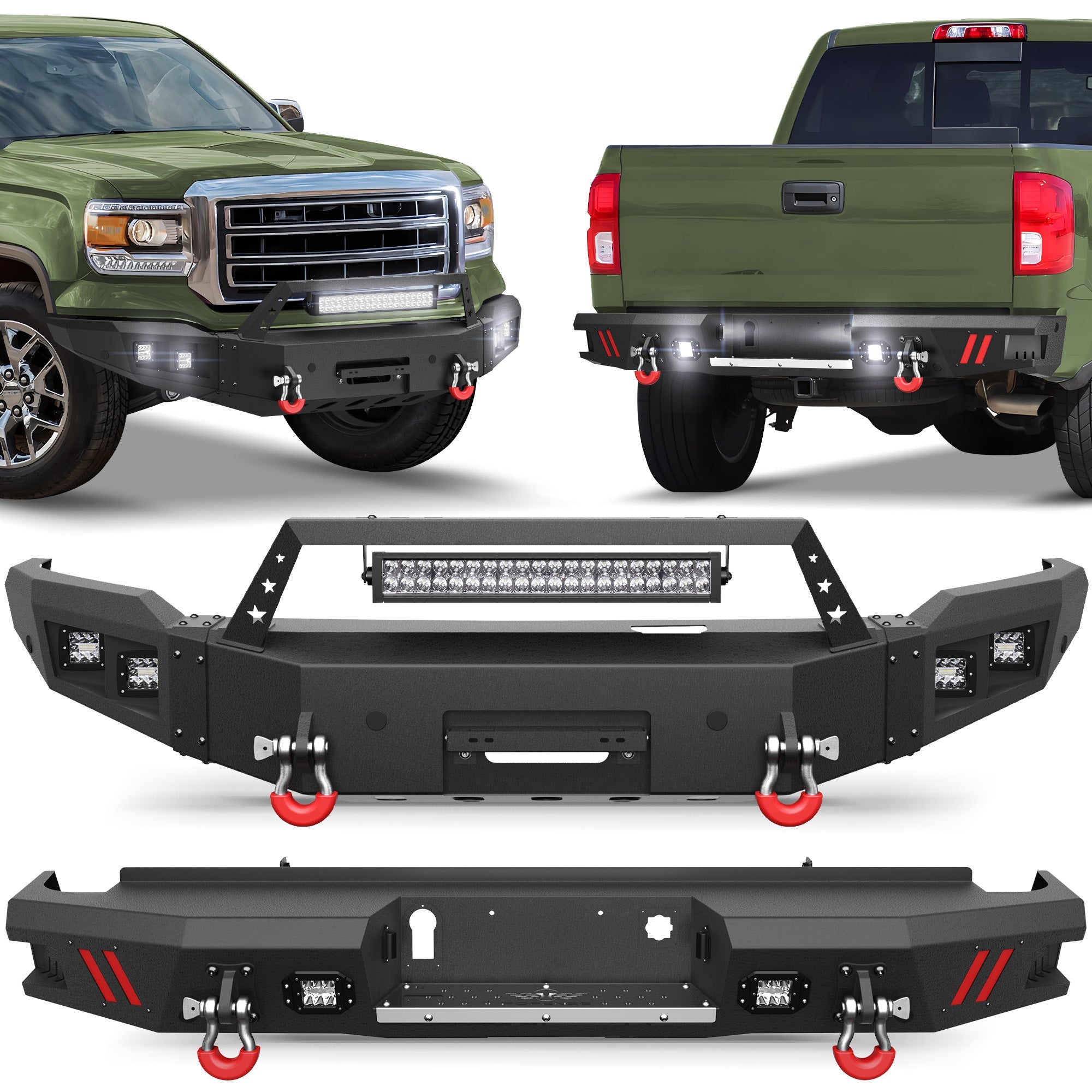 Sierra 1500 Front Bumper and Rear Bumper Combo for 2014 2015 GMC Sierra 1500 w/Winch Plate - nadiaauto