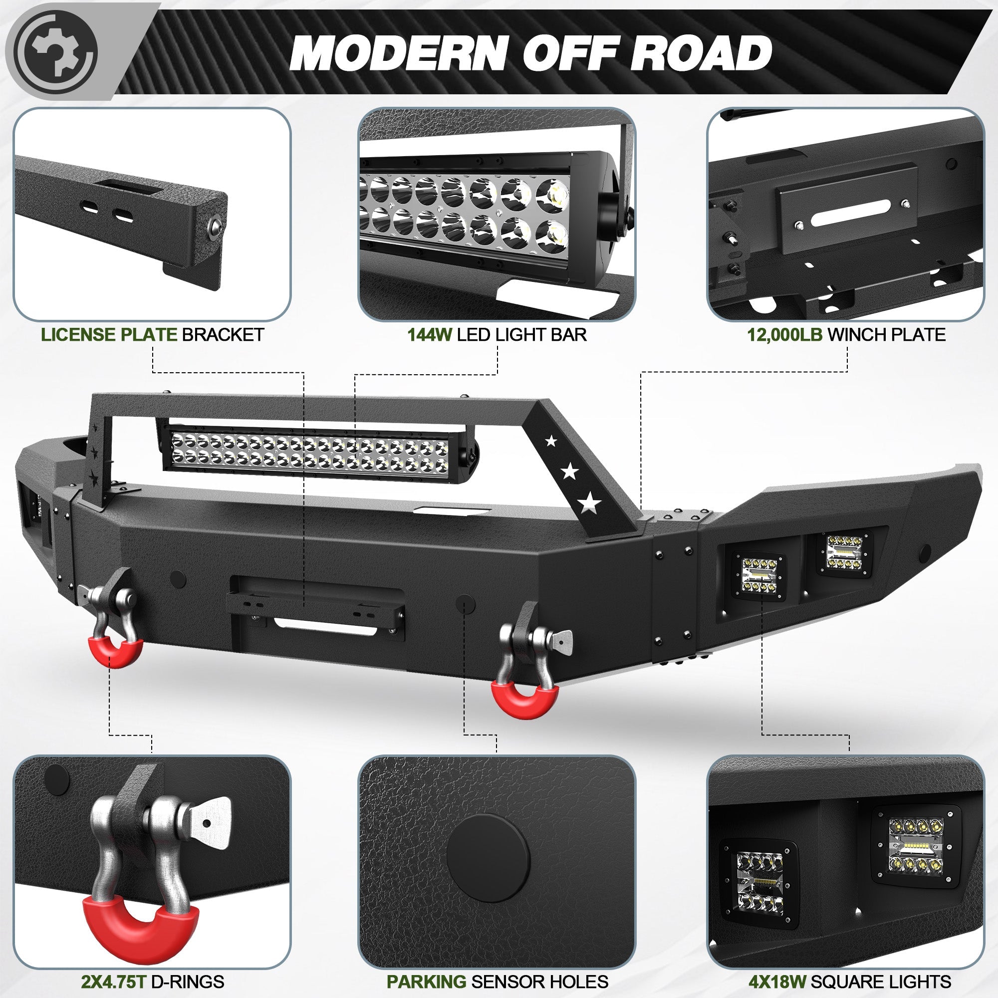 Sierra 1500 Front Bumper and Rear Bumper Combo for 2014 2015 GMC Sierra 1500 w/Winch Plate - nadiaauto