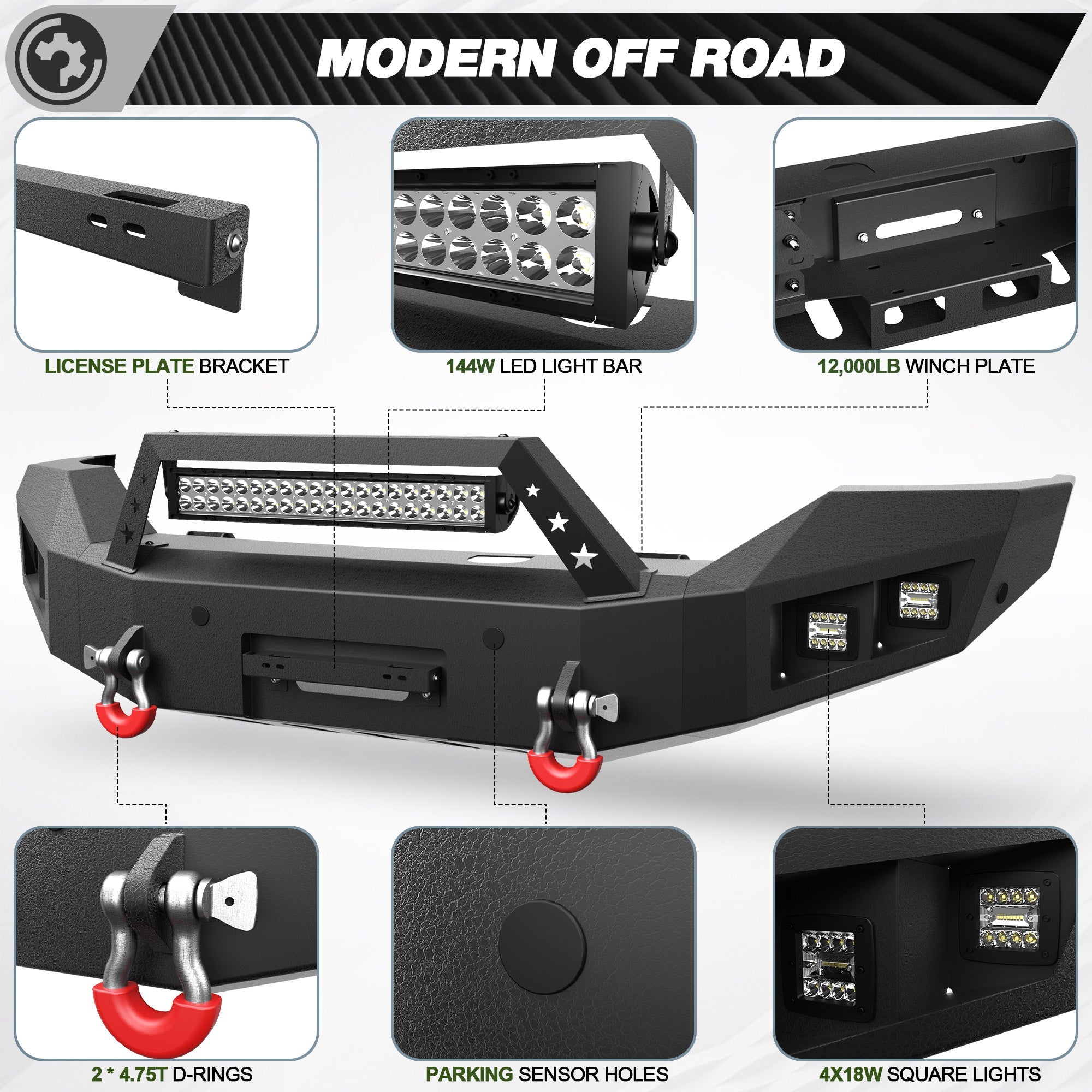 Sierra 1500 Front Bumper and Rear Bumper Combo for 2016 2017 2018 GMC Sierra 1500 w/Winch Plate - nadiaauto