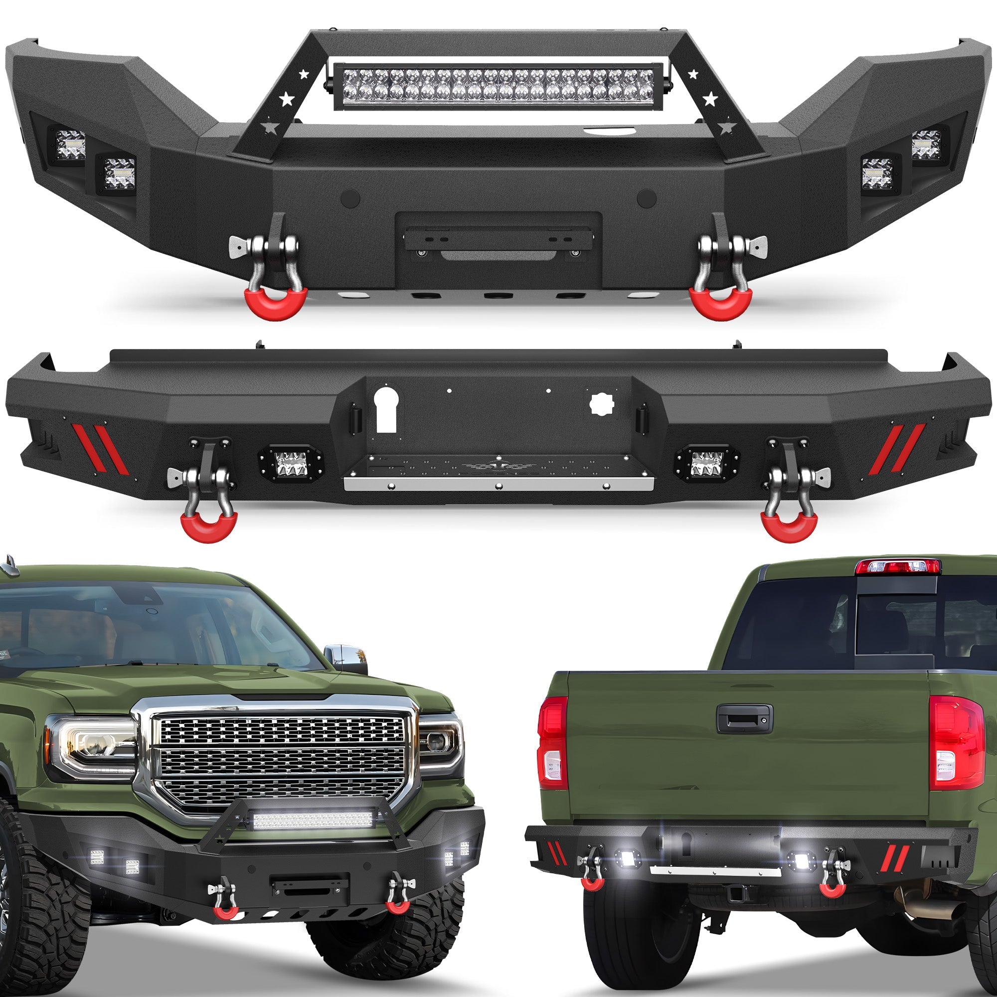 Sierra 1500 Front Bumper and Rear Bumper Combo for 2016 2017 2018 GMC Sierra 1500 w/Winch Plate - nadiaauto