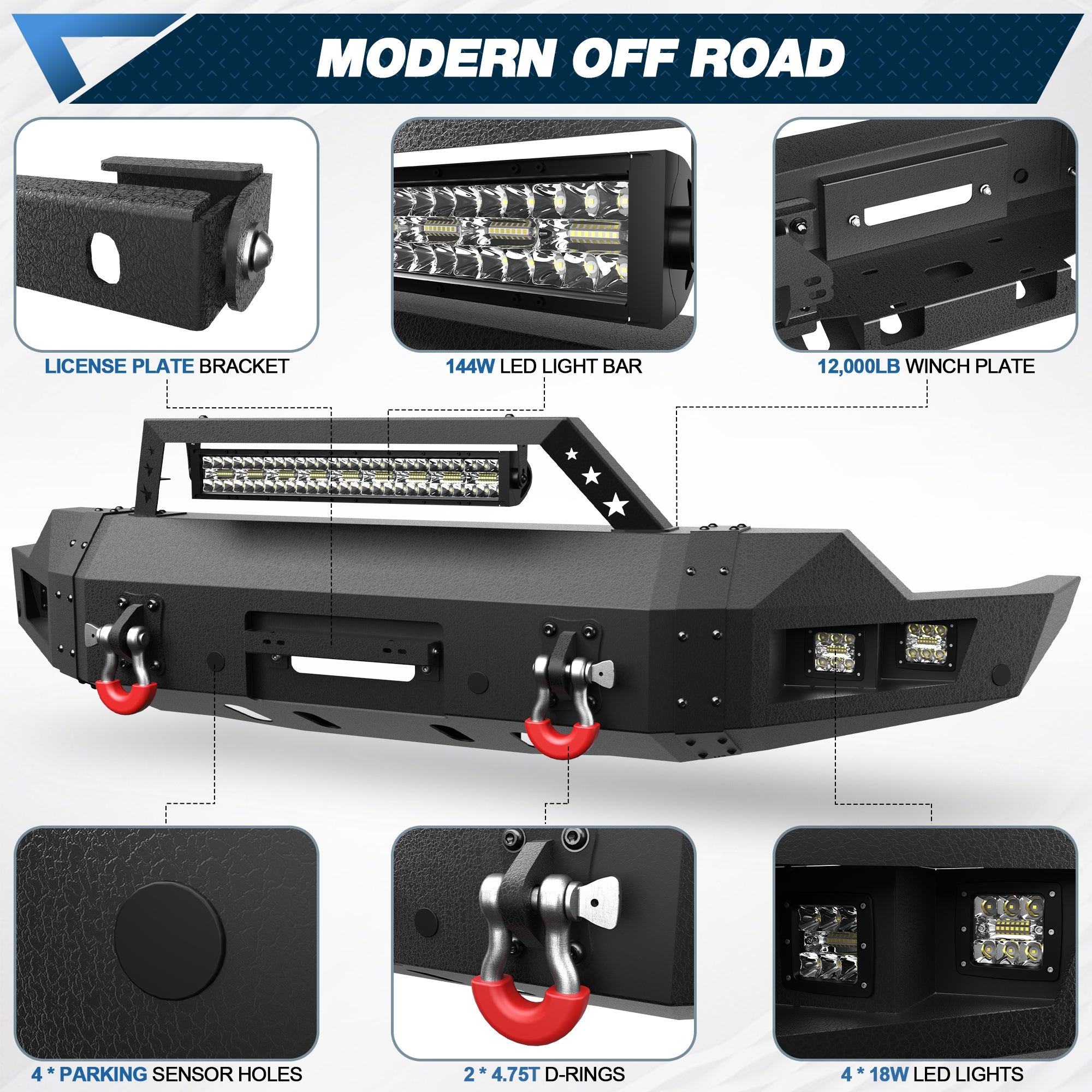 Heavy Duty Bumper Set for GMC Sierra 1500 2019-2022 with Winch Plate, LED Lights - nadiaauto