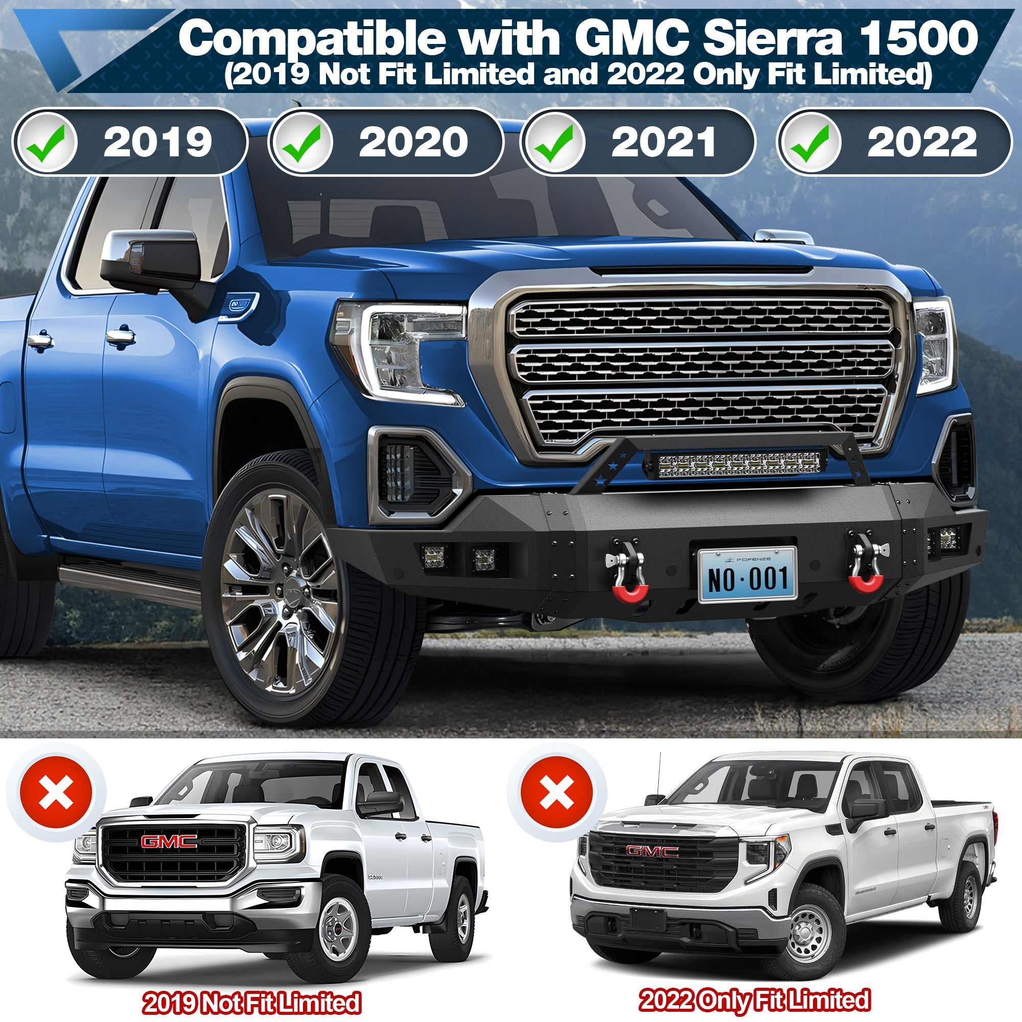 Heavy Duty Bumper Set for GMC Sierra 1500 2019-2022 with Winch Plate, LED Lights - nadiaauto