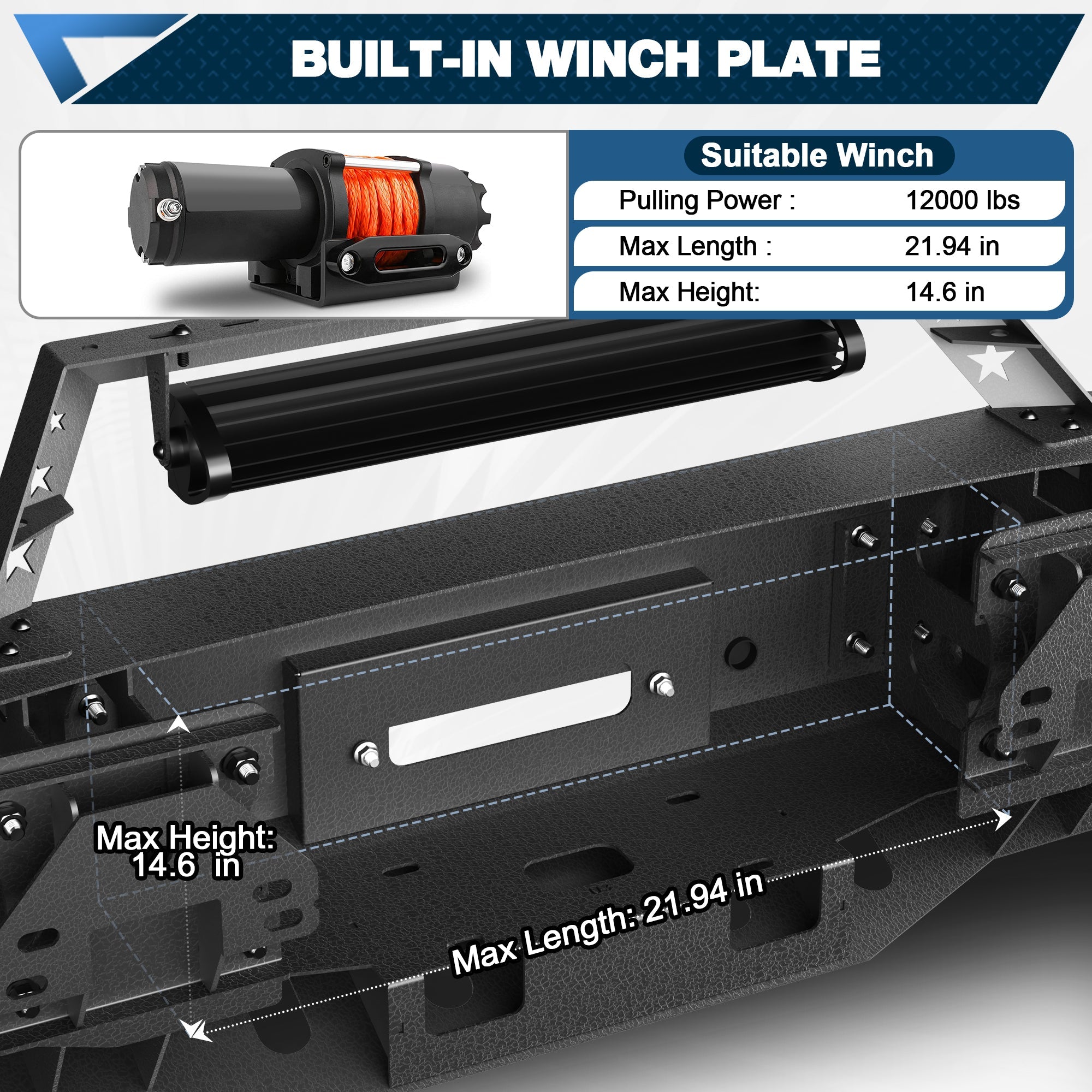 Heavy Duty Steel Front Bumper with Winch Plate Fits 2019 to 2022 GMC Sierra 1500