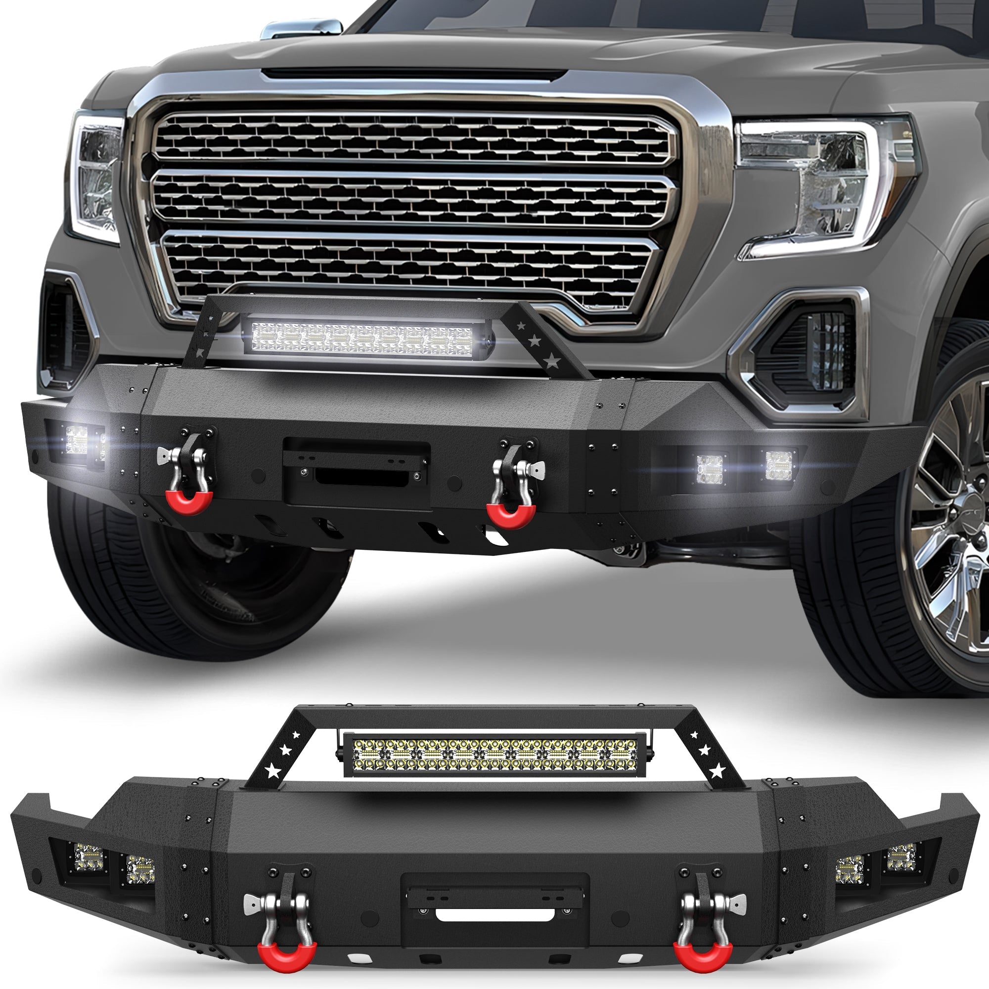 Heavy Duty Steel Front Bumper with Winch Plate Fits 2019 to 2022 GMC Sierra 1500