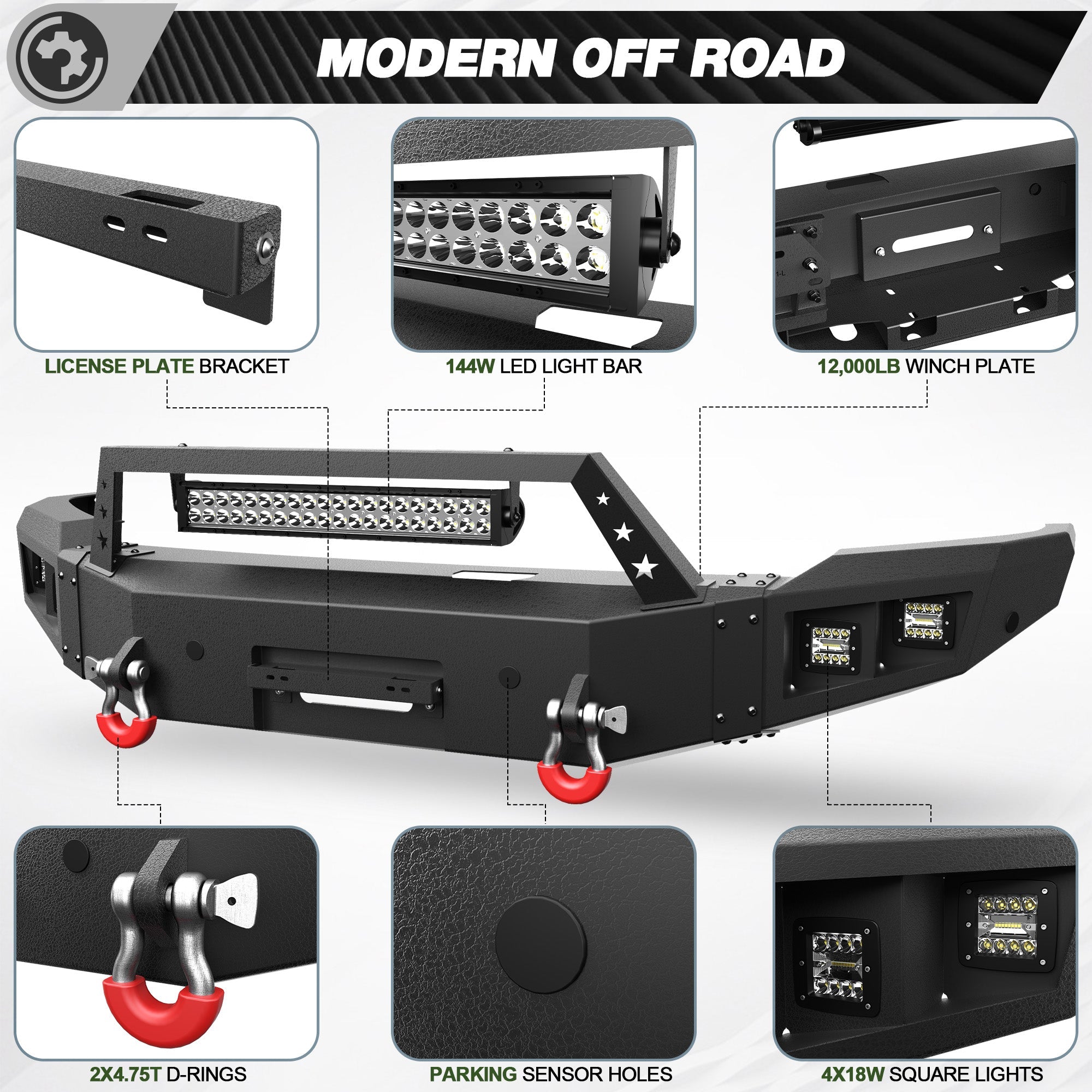 Sierra 1500 Steel Truck Front Bumper for 2014 2015 GMC Sierra 1500 w/Winch Plate - nadiaauto