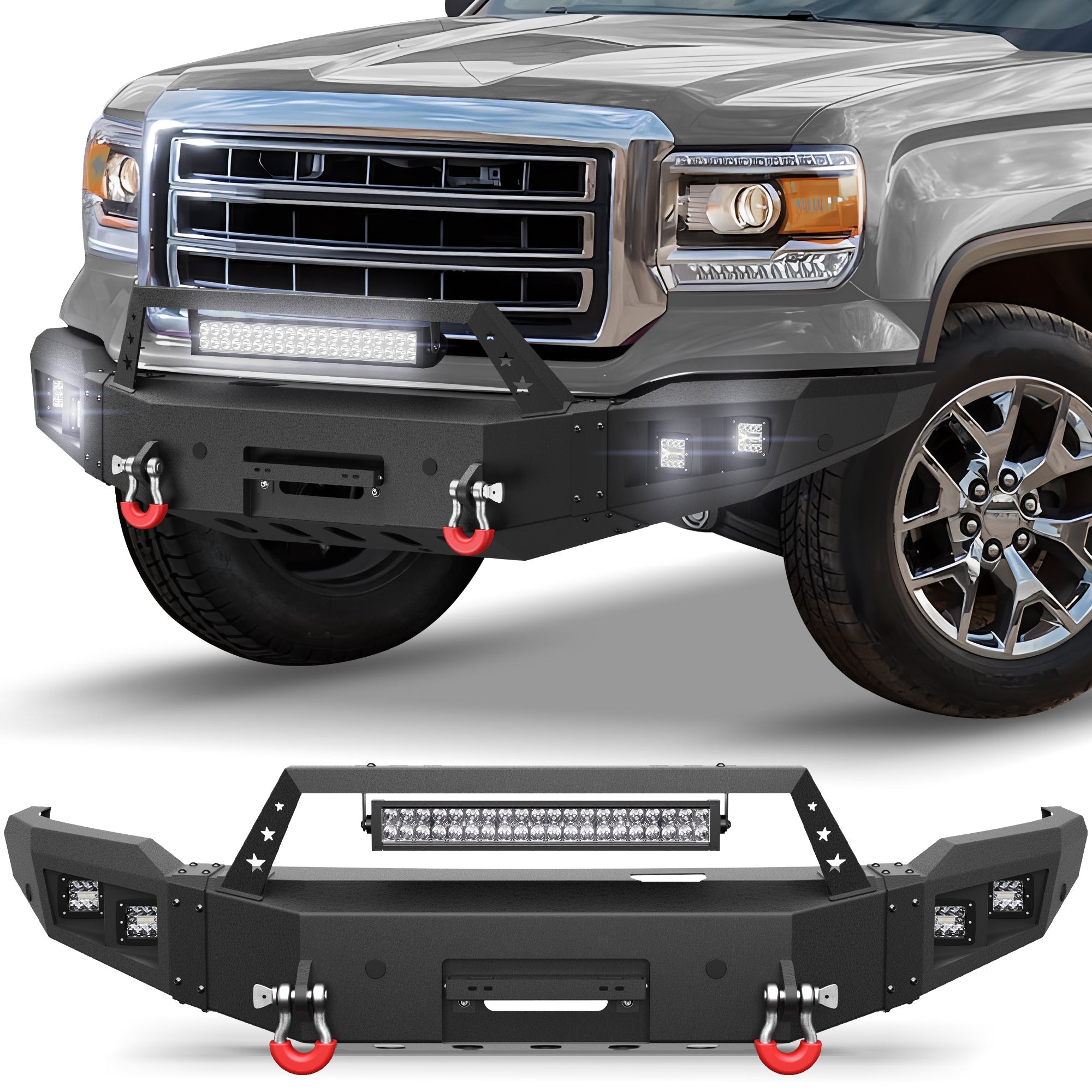 Sierra 1500 Steel Truck Front Bumper for 2014 2015 GMC Sierra 1500 w/Winch Plate - nadiaauto