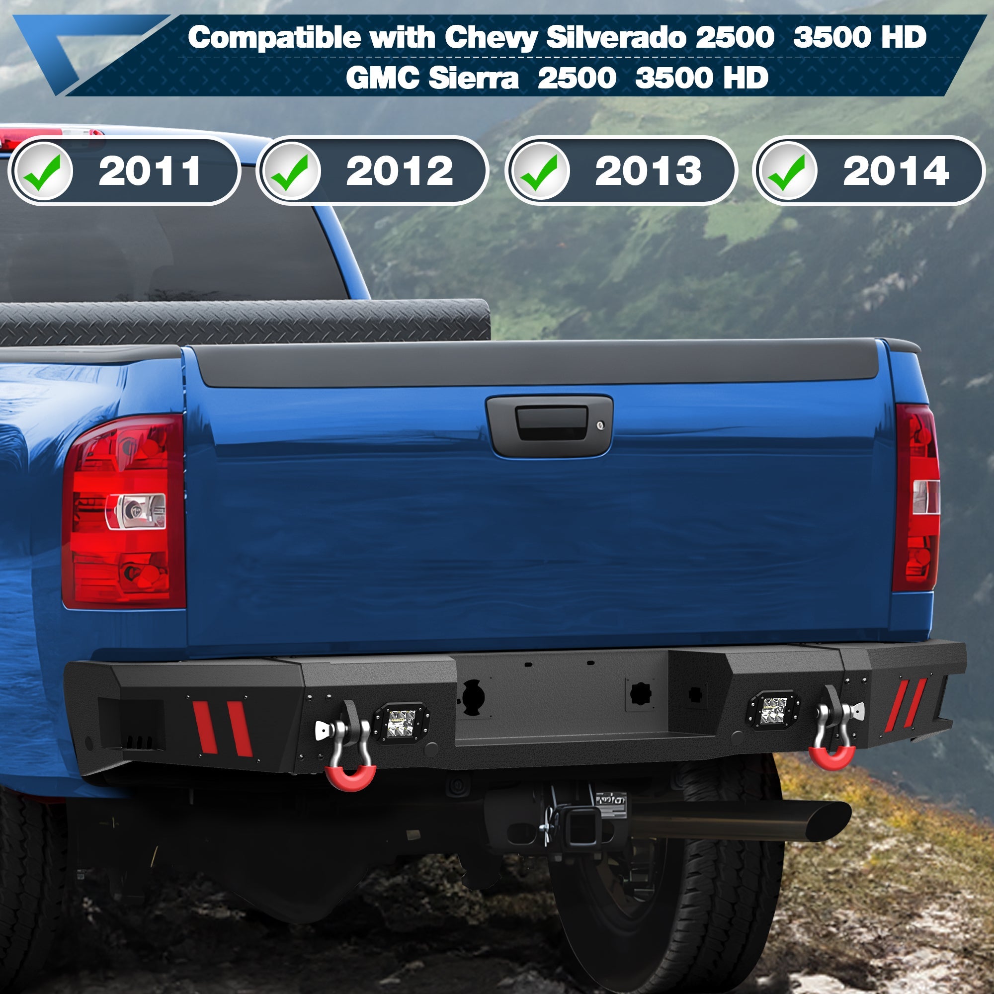 Sierra 2500/3500 HD Rear Bumper for 2011 2012 2013 2014 Chevy Silverado/GMC Sierra 2500/3500 HD - nadiaauto