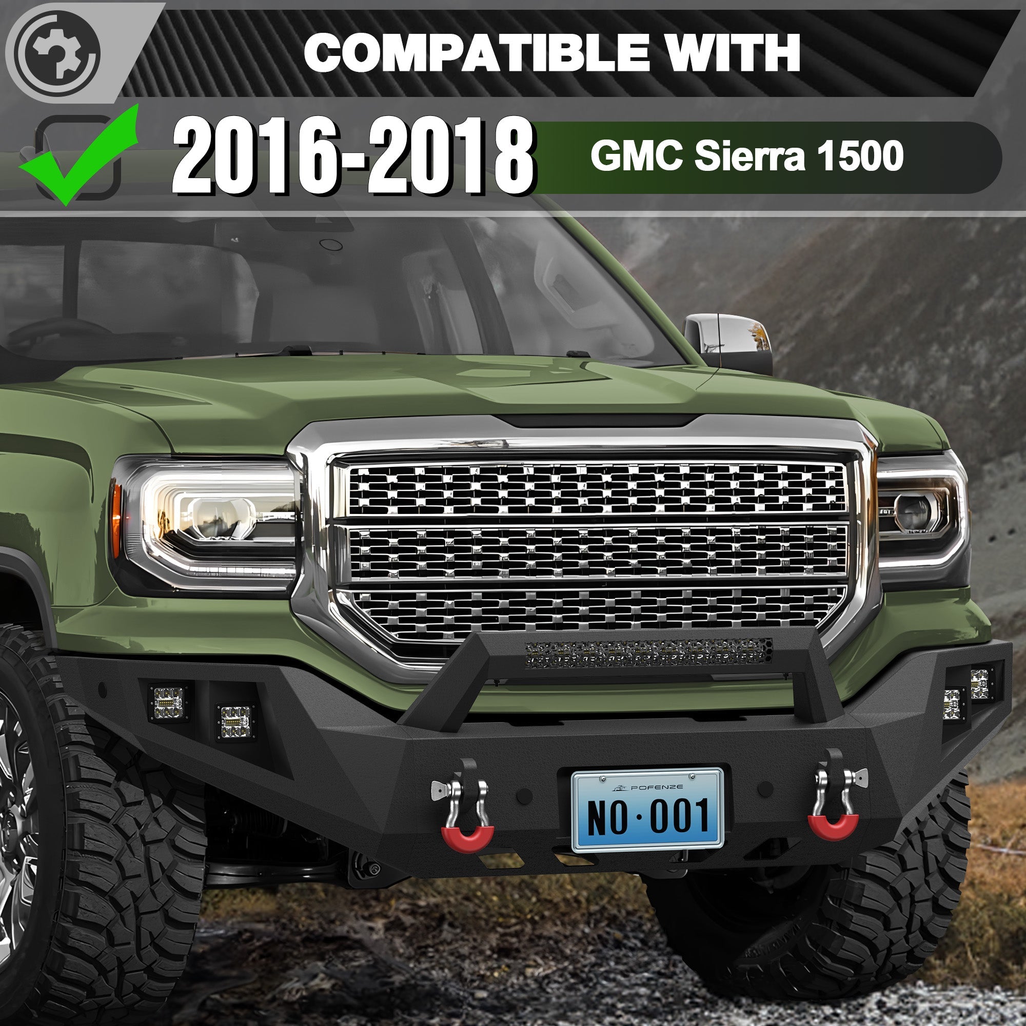 Sierra Front and Rear Bumper Set for 2016 2017 2018 GMC Sierra 1500 Pickup Truck with Winch Plate - nadiaauto