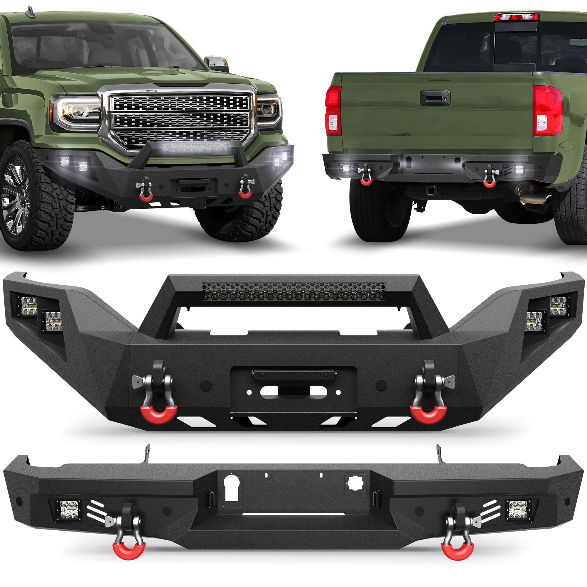 Sierra Front and Rear Bumper Set for 2016 2017 2018 GMC Sierra 1500 Pickup Truck with Winch Plate - nadiaauto