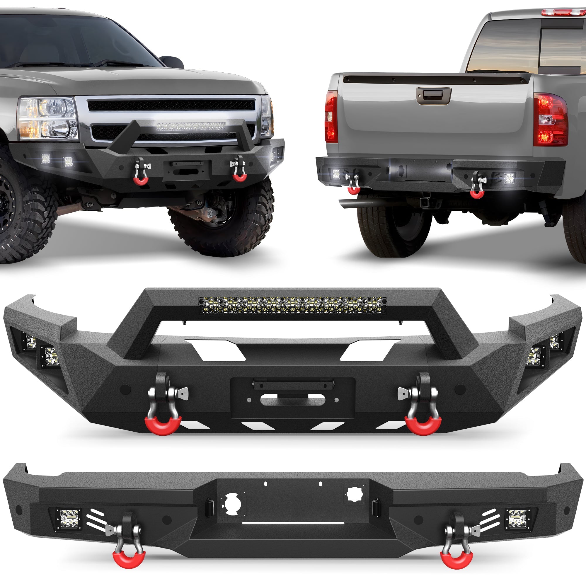 Silverado 1500 Front and Rear Bumper Set for 2007 2008 2009 2010 2011 2012 2013 Chevy Silverado 1500 Pickup Truck - nadiaauto