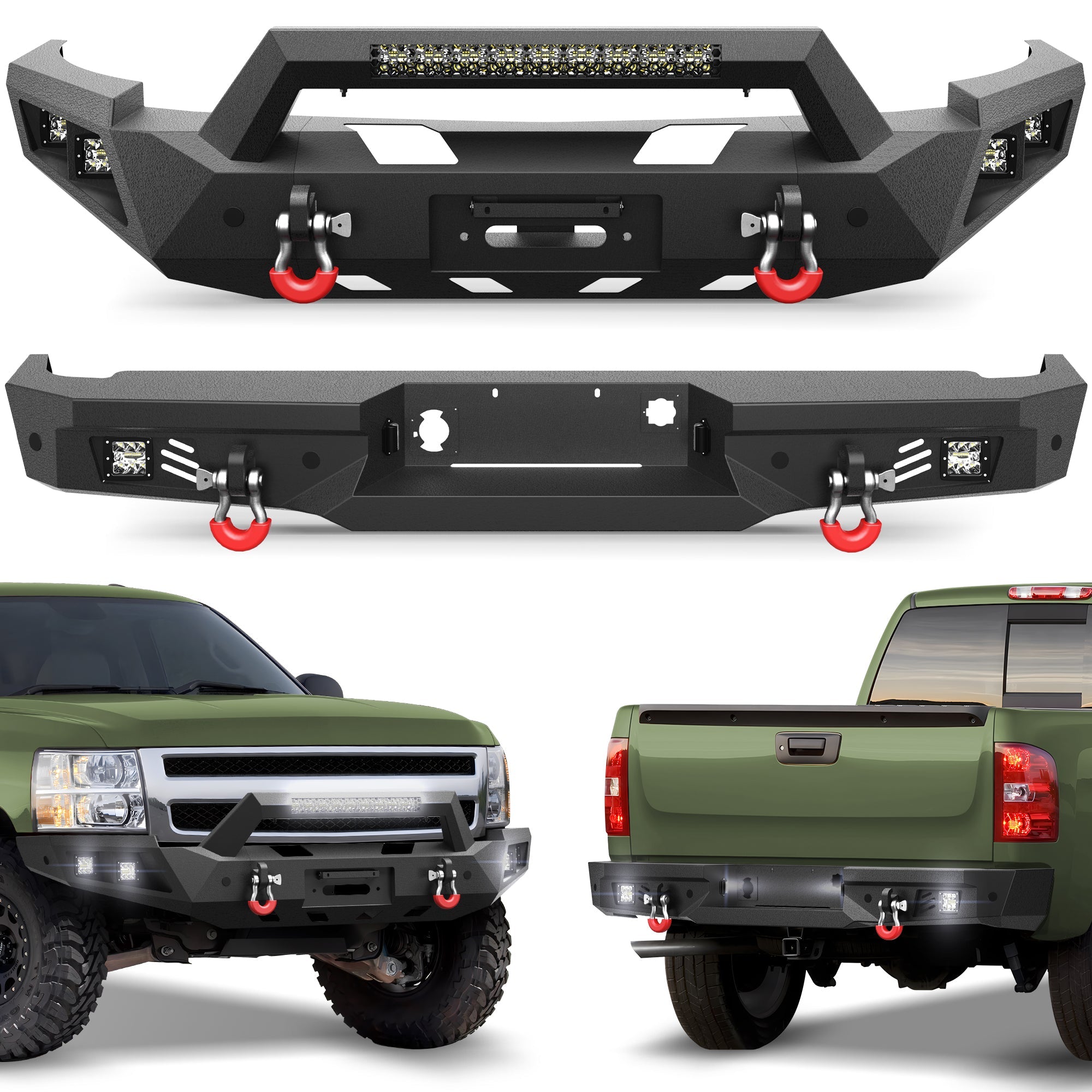Silverado 1500 Front and Rear Bumper Set for 2007 2008 2009 2010 2011 2012 2013 Chevy Silverado 1500 Pickup Truck - nadiaauto