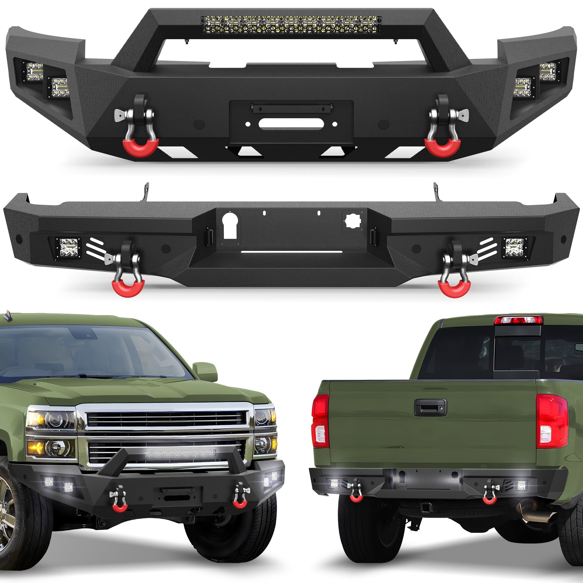 Silverado 1500 Front and Rear Bumper Set for 2014 2015 Chevy Silverado 1500 Pickup Truck - nadiaauto