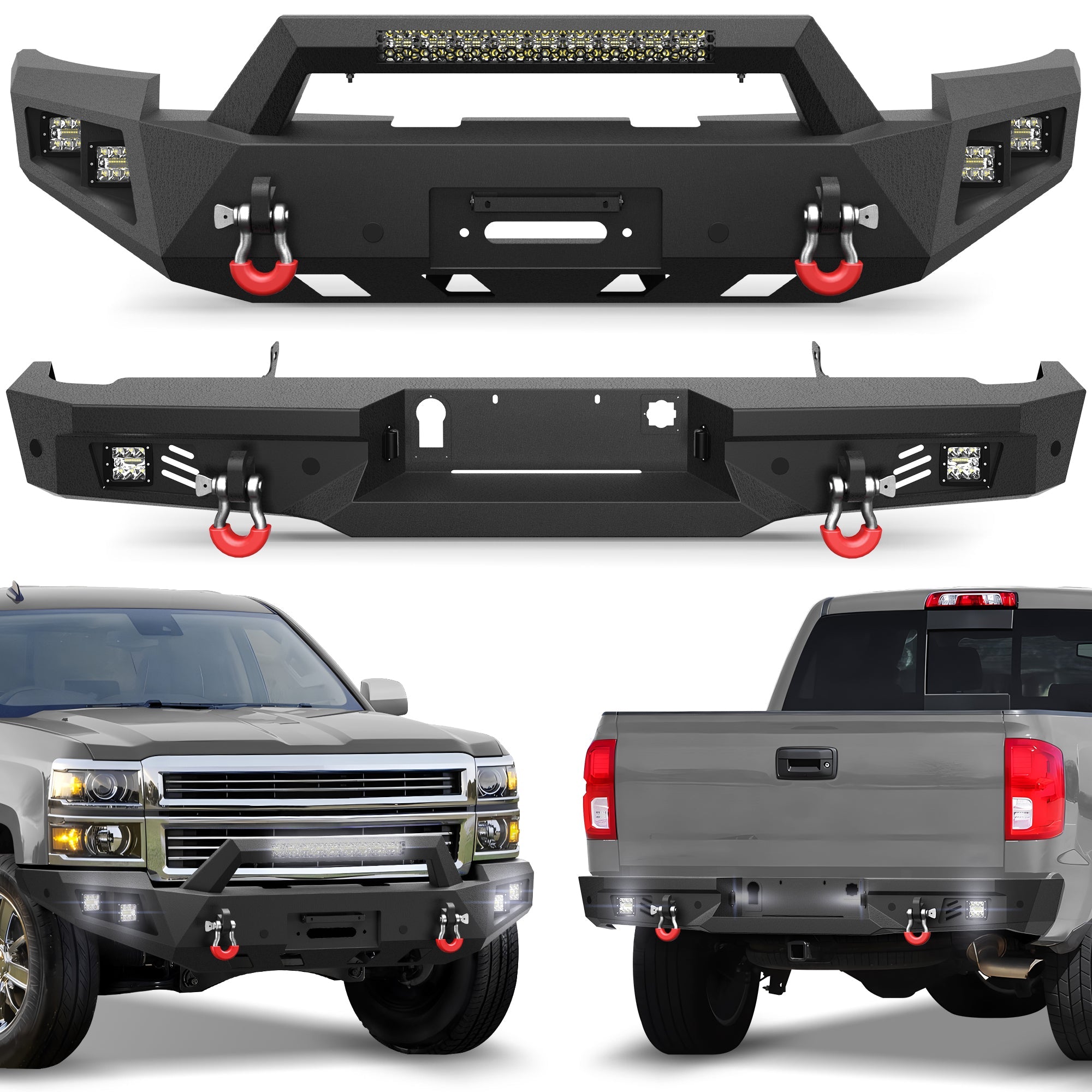 Silverado 1500 Front and Rear Bumper Set for 2014 2015 Chevy Silverado 1500 Pickup Truck - nadiaauto