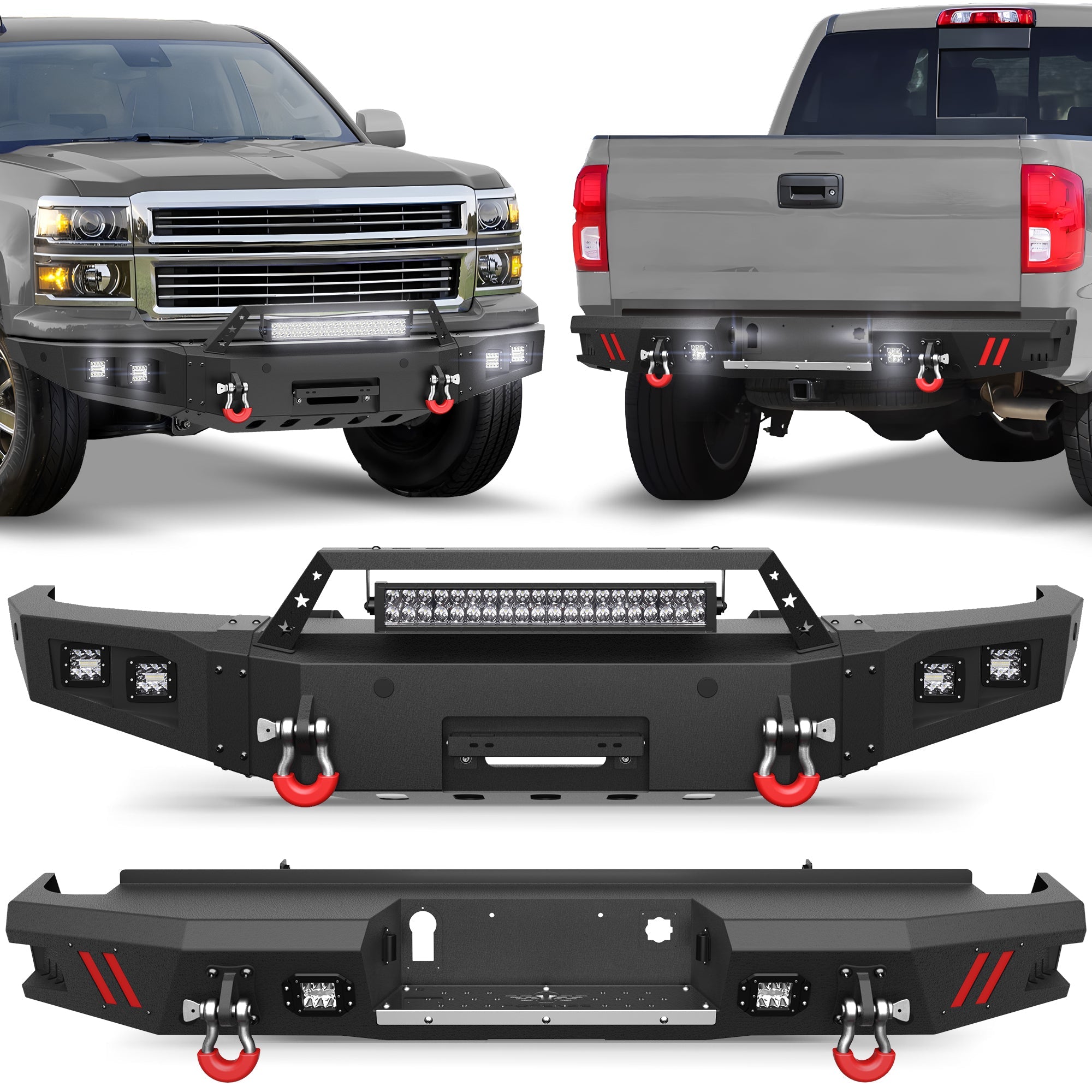 Silverado 1500 Front and Rear Bumper Set for 2014 2015 Chevy Silverado 1500 Pickup w/Winch Plate - nadiaauto