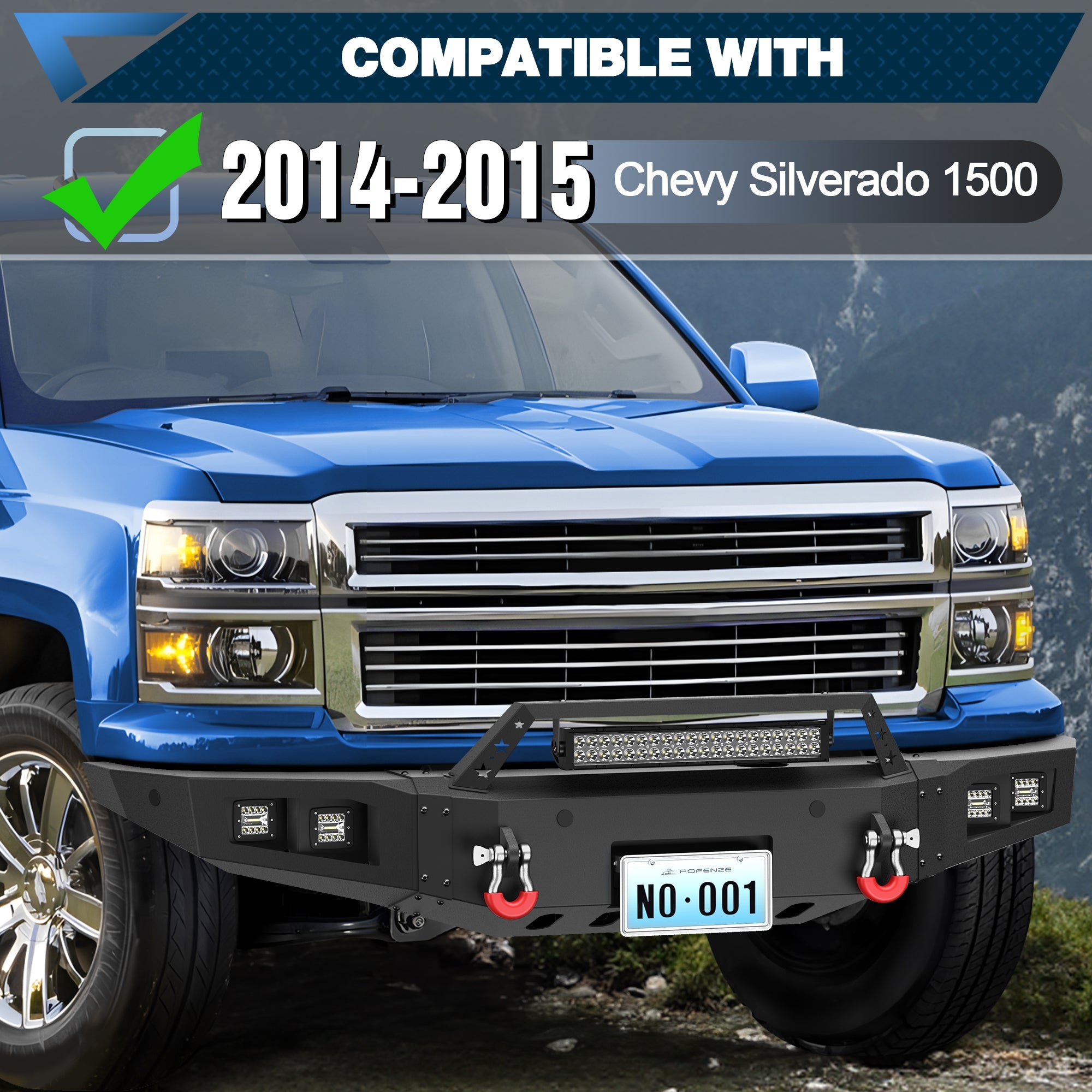 Silverado 1500 Front and Rear Bumper Set for 2014 2015 Chevy Silverado 1500 Pickup w/Winch Plate - nadiaauto