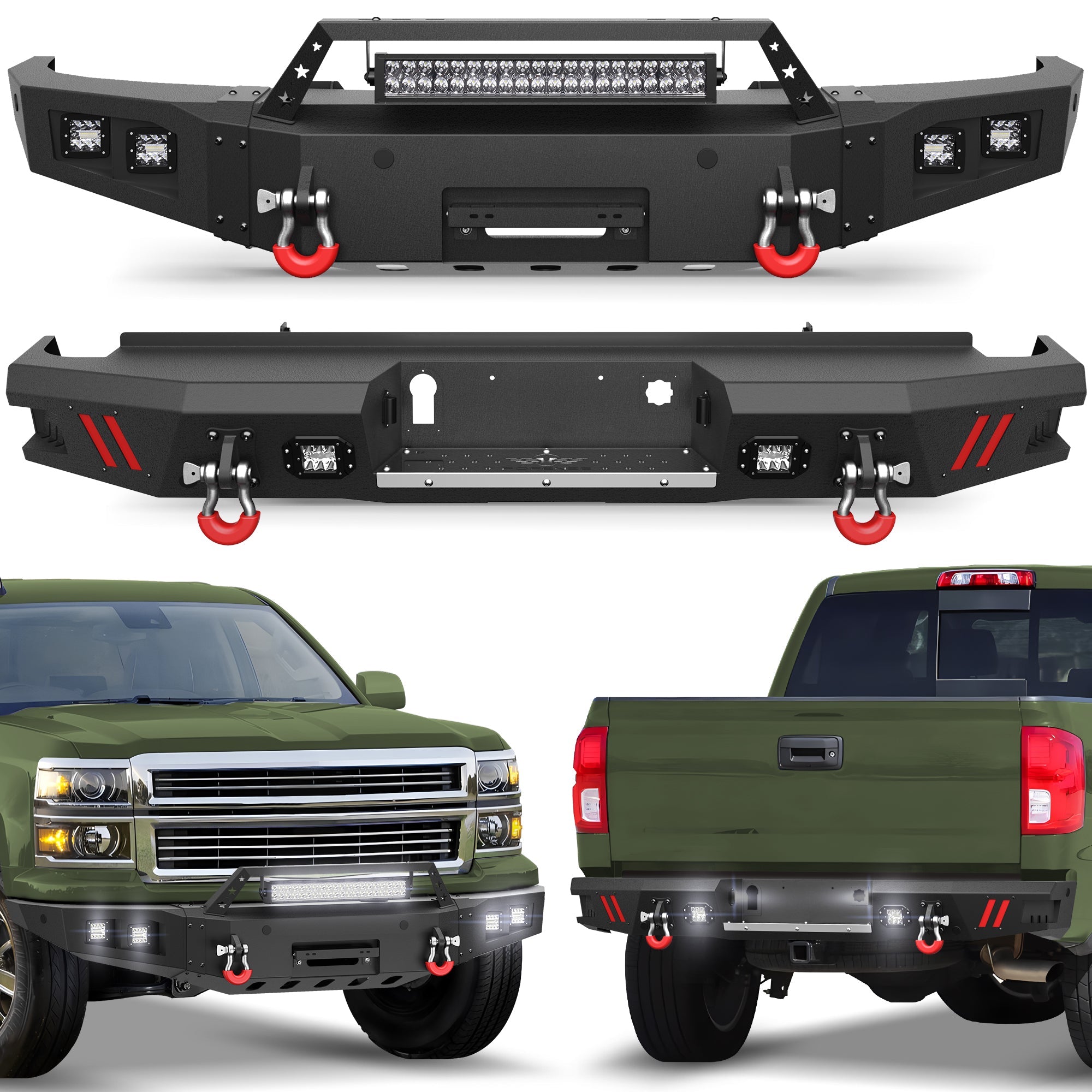 Silverado 1500 Front and Rear Bumper Set for 2014 2015 Chevy Silverado 1500 Pickup w/Winch Plate - nadiaauto