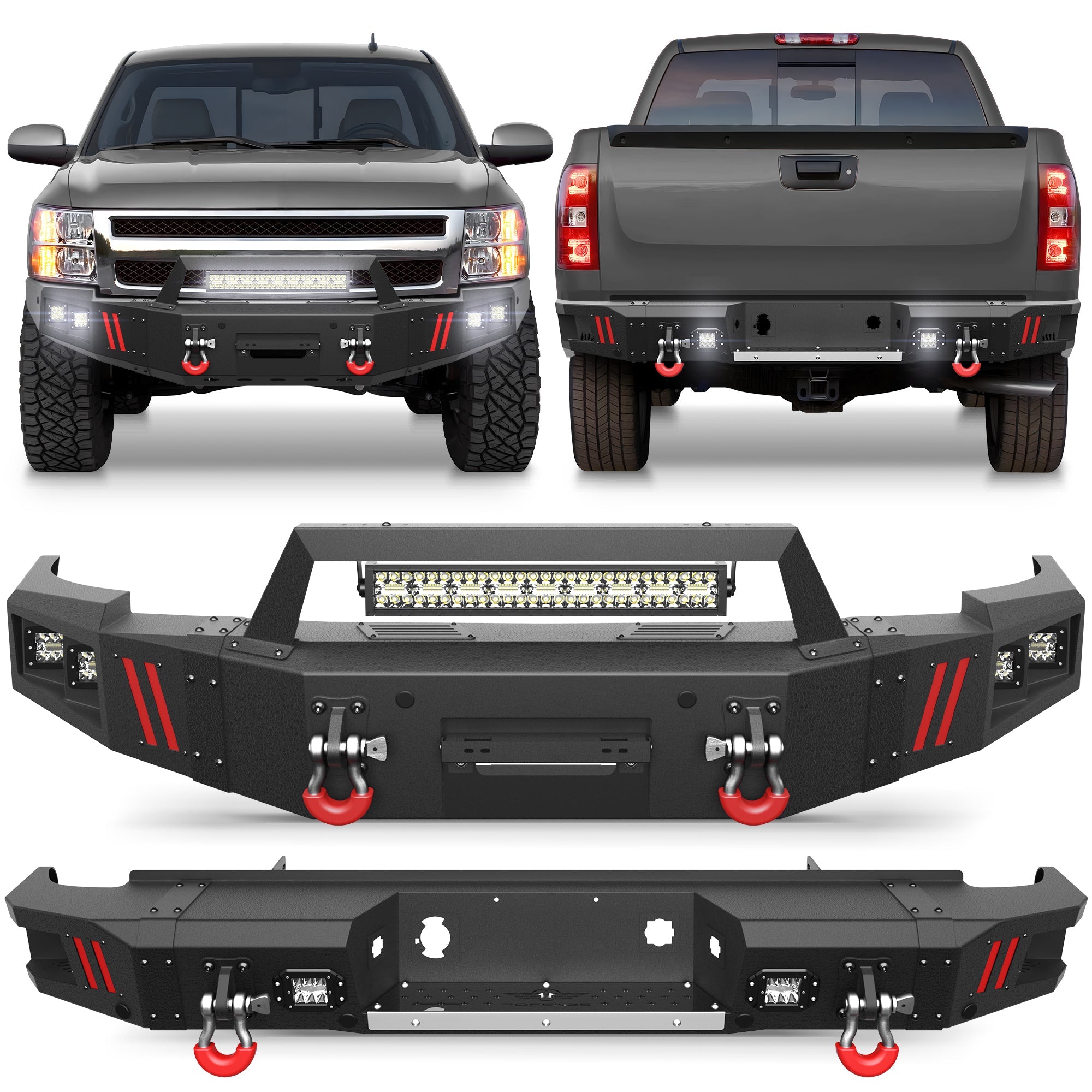 2007-2013 Chevy Silverado 1500 Bumper Set with Winch Plate & Bright LED Lights - nadiaauto