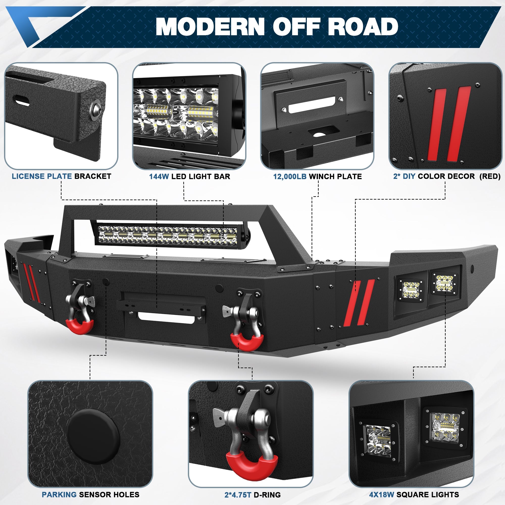2007-2013 Chevy Silverado 1500 Bumper Set with Winch Plate & Bright LED Lights - nadiaauto