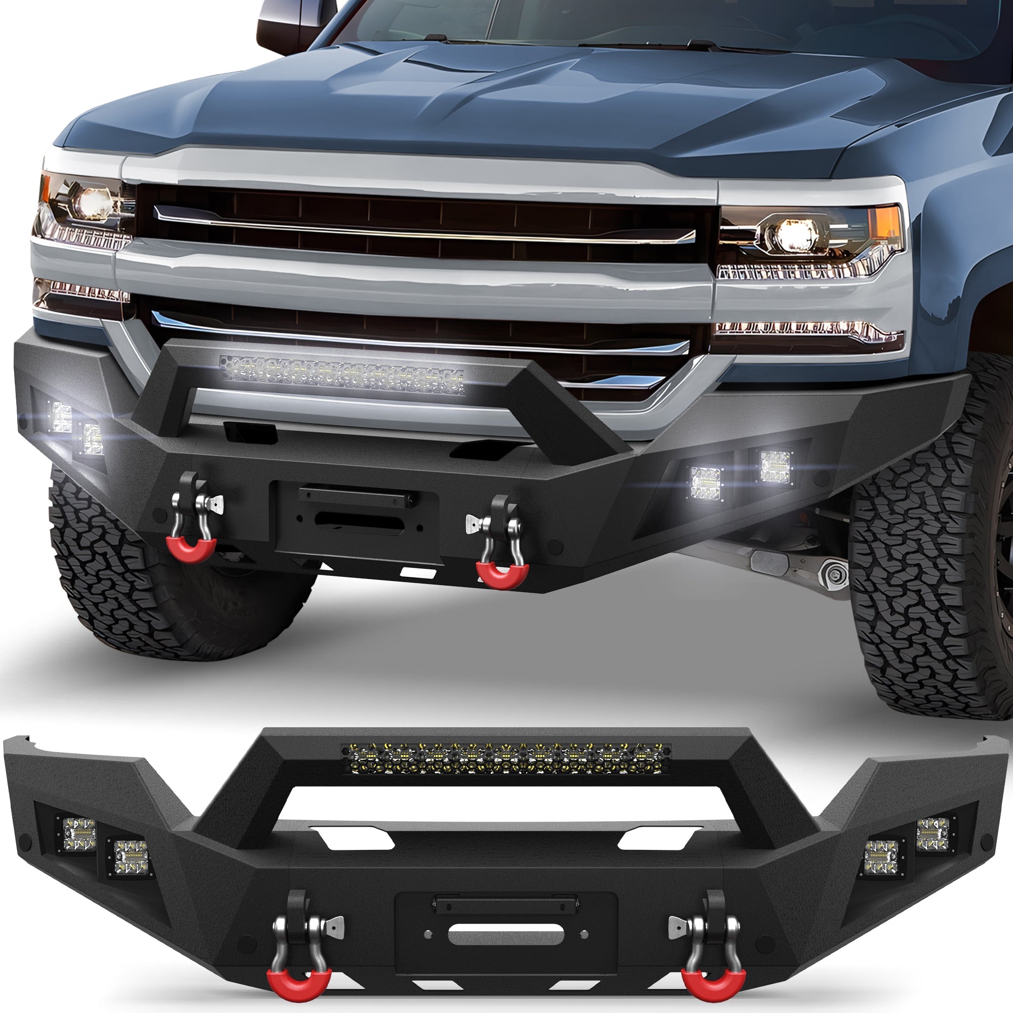 Silverado 1500 Front Bumper for 2016 2017 2018 Chevy Silverado 1500 Pickup with Winch Plate - nadiaauto