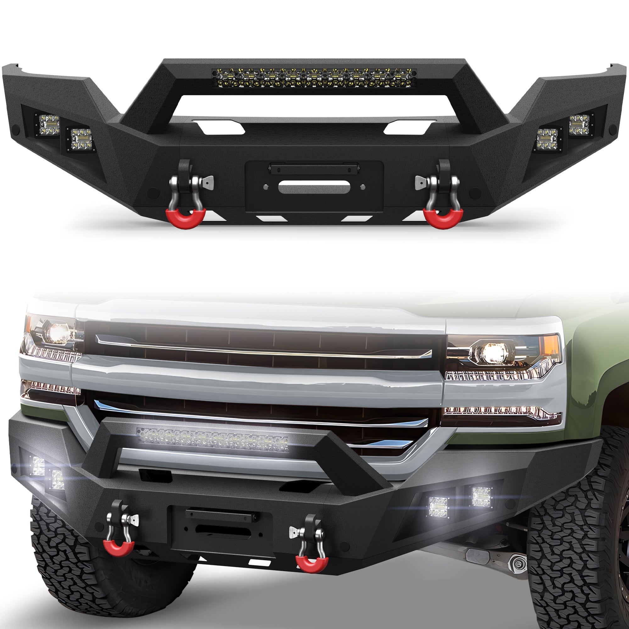 Silverado 1500 Front Bumper for 2016 2017 2018 Chevy Silverado 1500 Pickup with Winch Plate - nadiaauto