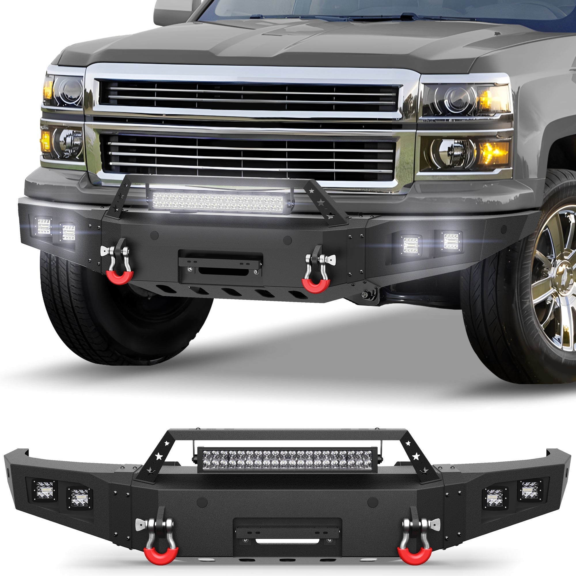 Silverado 1500 Front Bumper for Chevy Silverado 1500 2014 2015 Pickup Truck Bumper with Winch Plate - nadiaauto