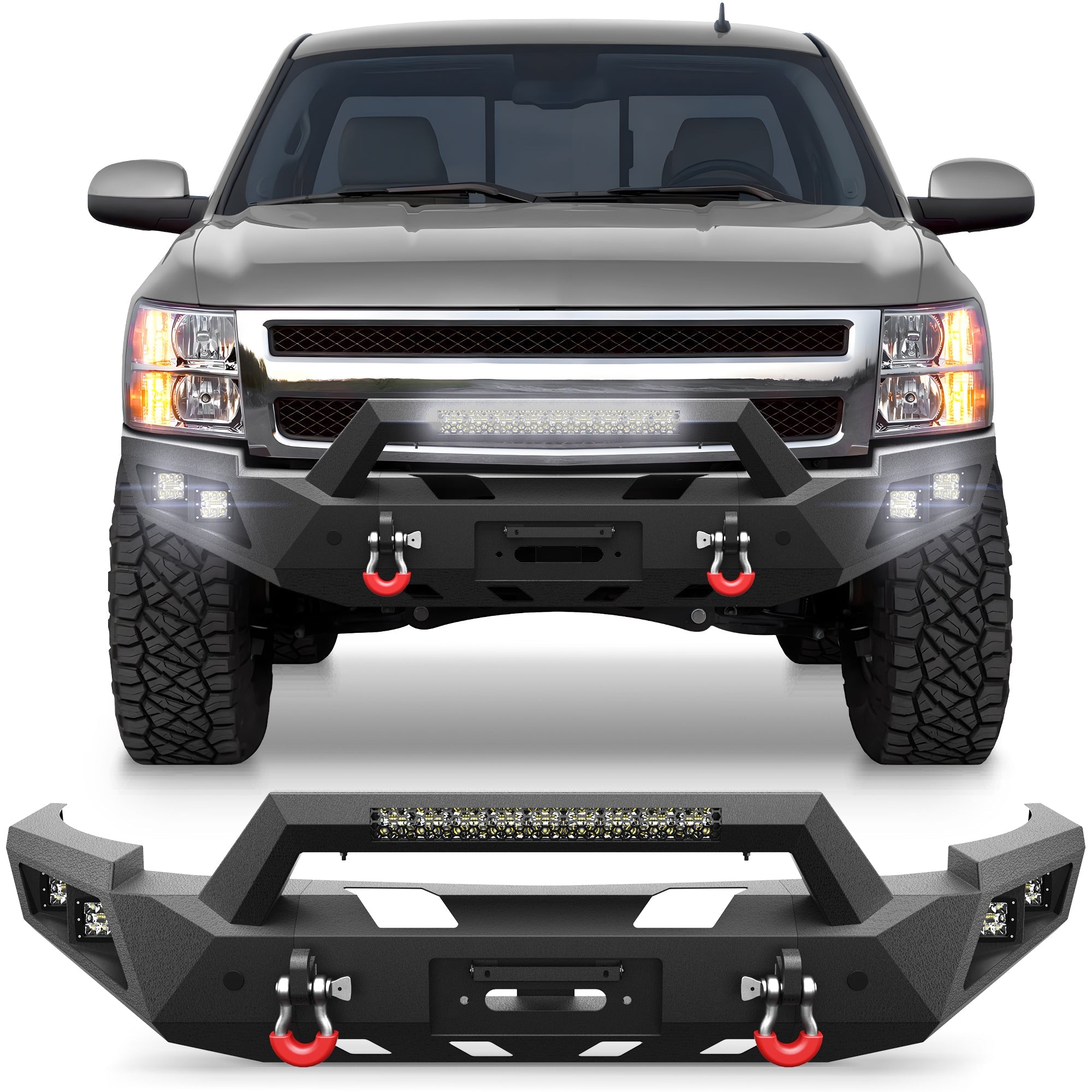 Silverado 1500 Front Bumper w/Winch Plate for 2007 2008 2009 2010 2011 2012 2013 Chevy Silverado 1500 Truck Steel Bumper - nadiaauto
