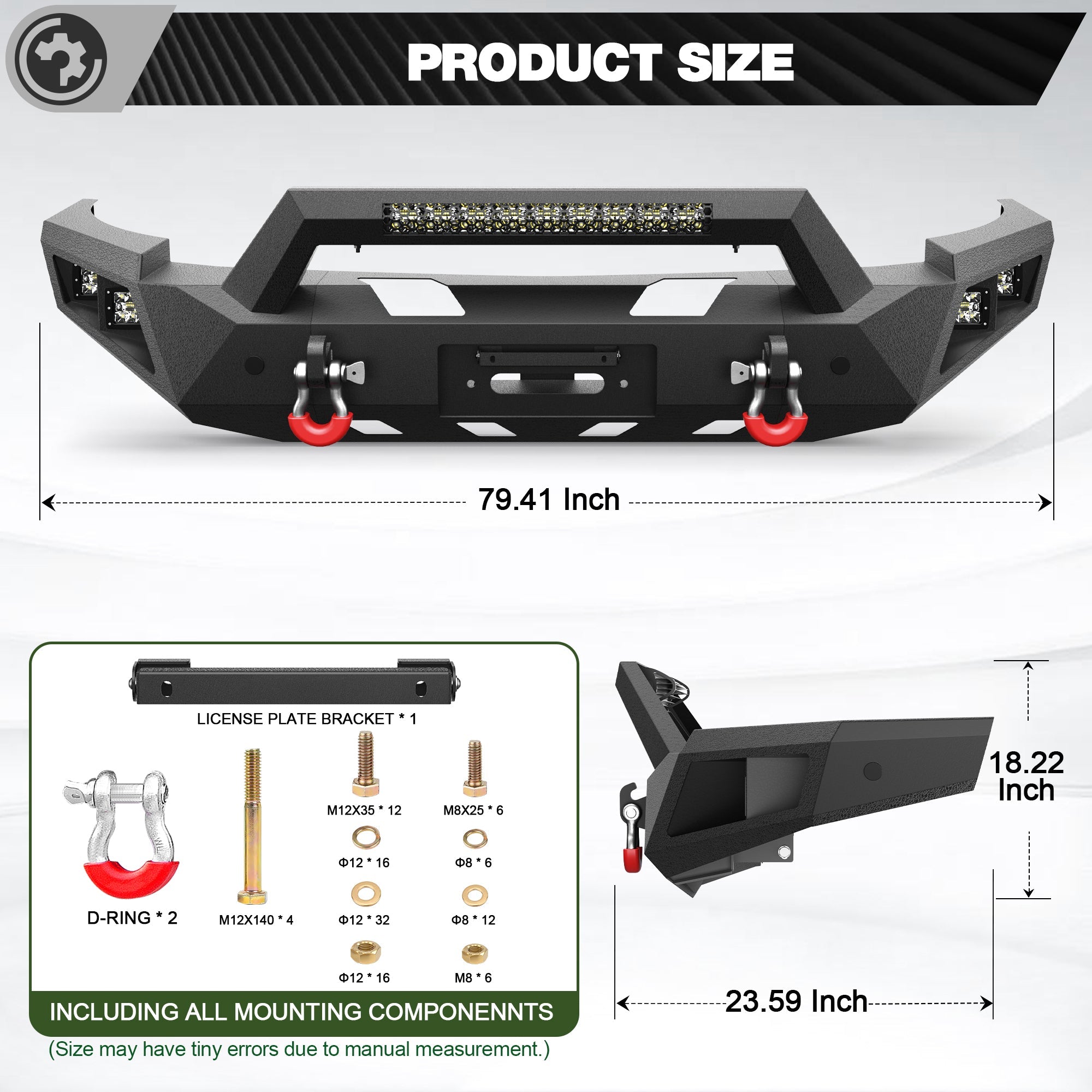 Silverado 1500 Front Bumper w/Winch Plate for 2007 2008 2009 2010 2011 2012 2013 Chevy Silverado 1500 Truck Steel Bumper - nadiaauto