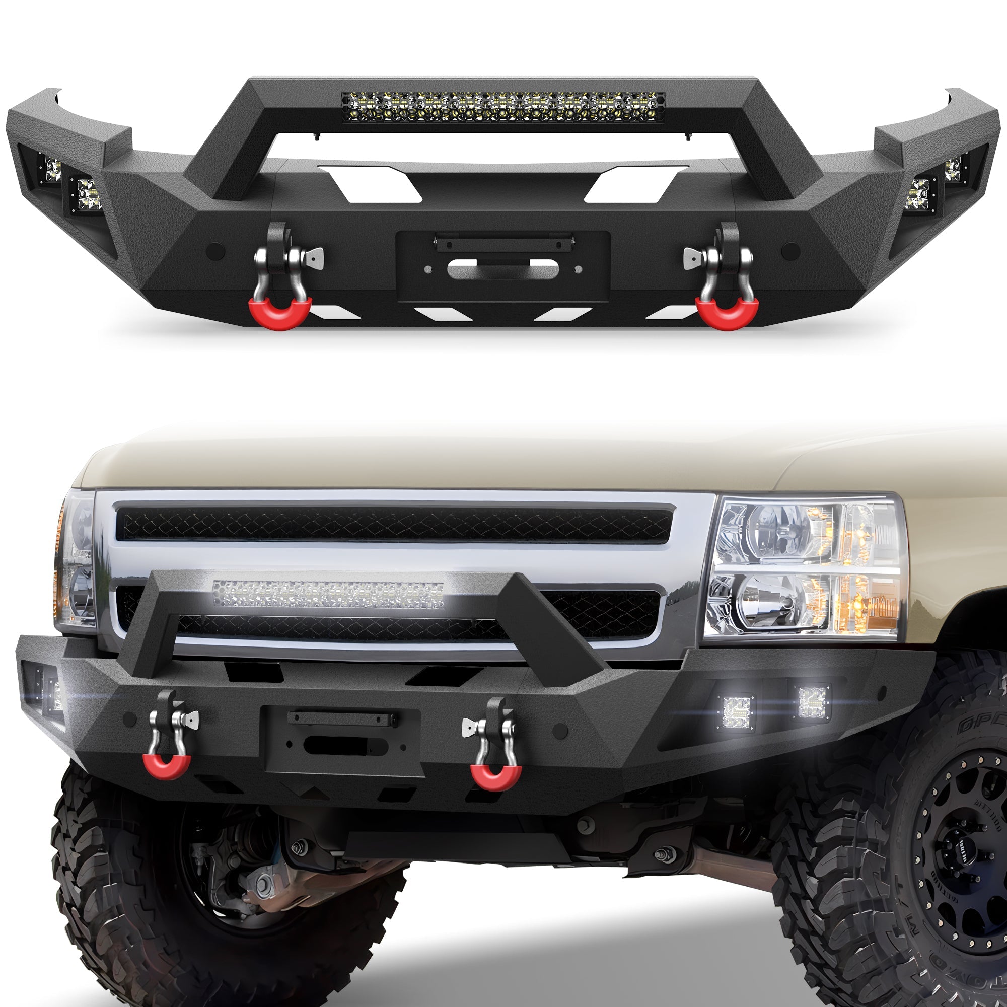 Silverado 1500 Front Bumper w/Winch Plate for 2007 2008 2009 2010 2011 2012 2013 Chevy Silverado 1500 Truck Steel Bumper - nadiaauto