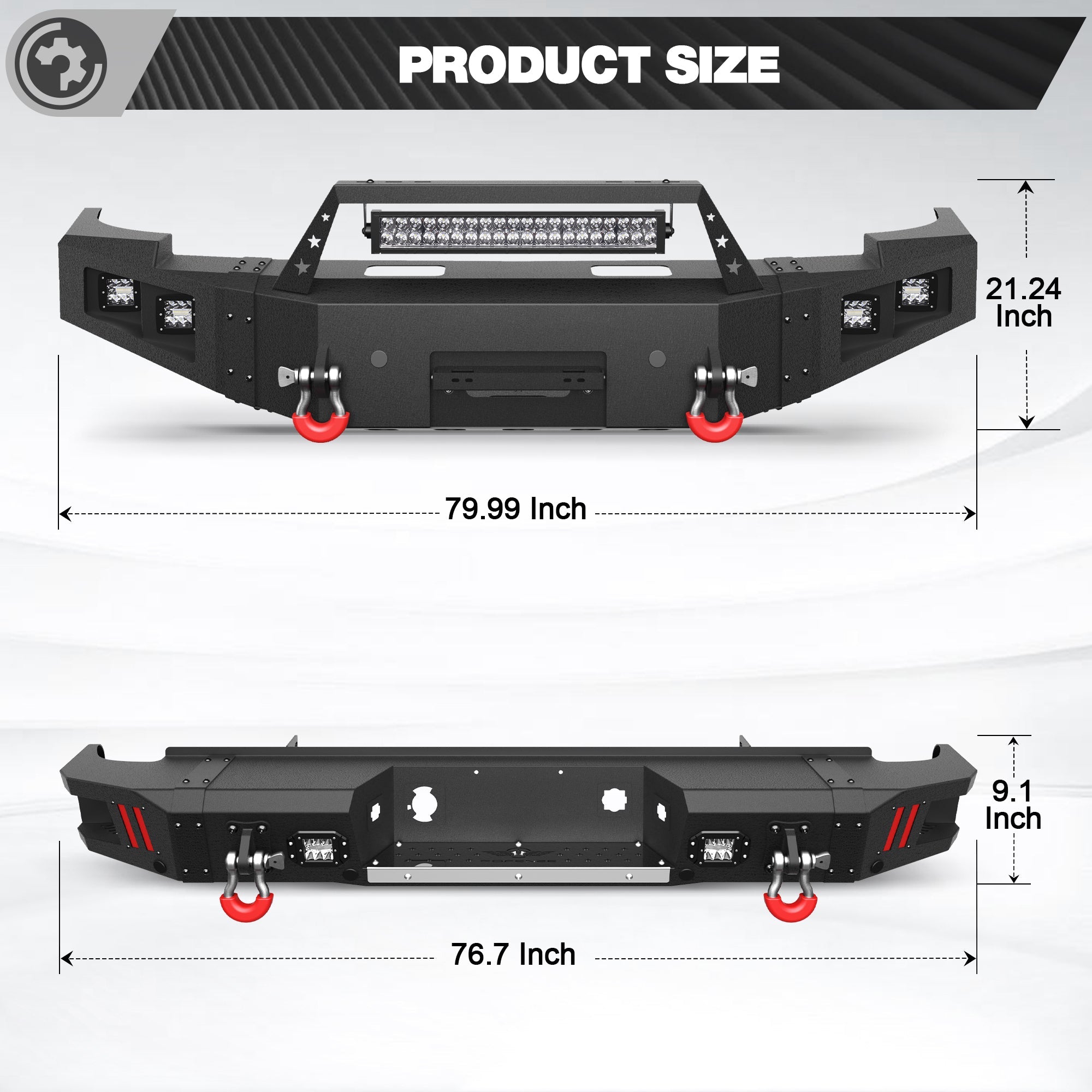 Silverado 1500 Front & Rear Bumper Kit for 2007-2013 Chevy Silverado 1500 | Heavy-Duty Steel Bumper Set with Winch Plate, LED Lights, Rear Step Plate, D-Rings & Parking Sensor Holes - nadiaauto