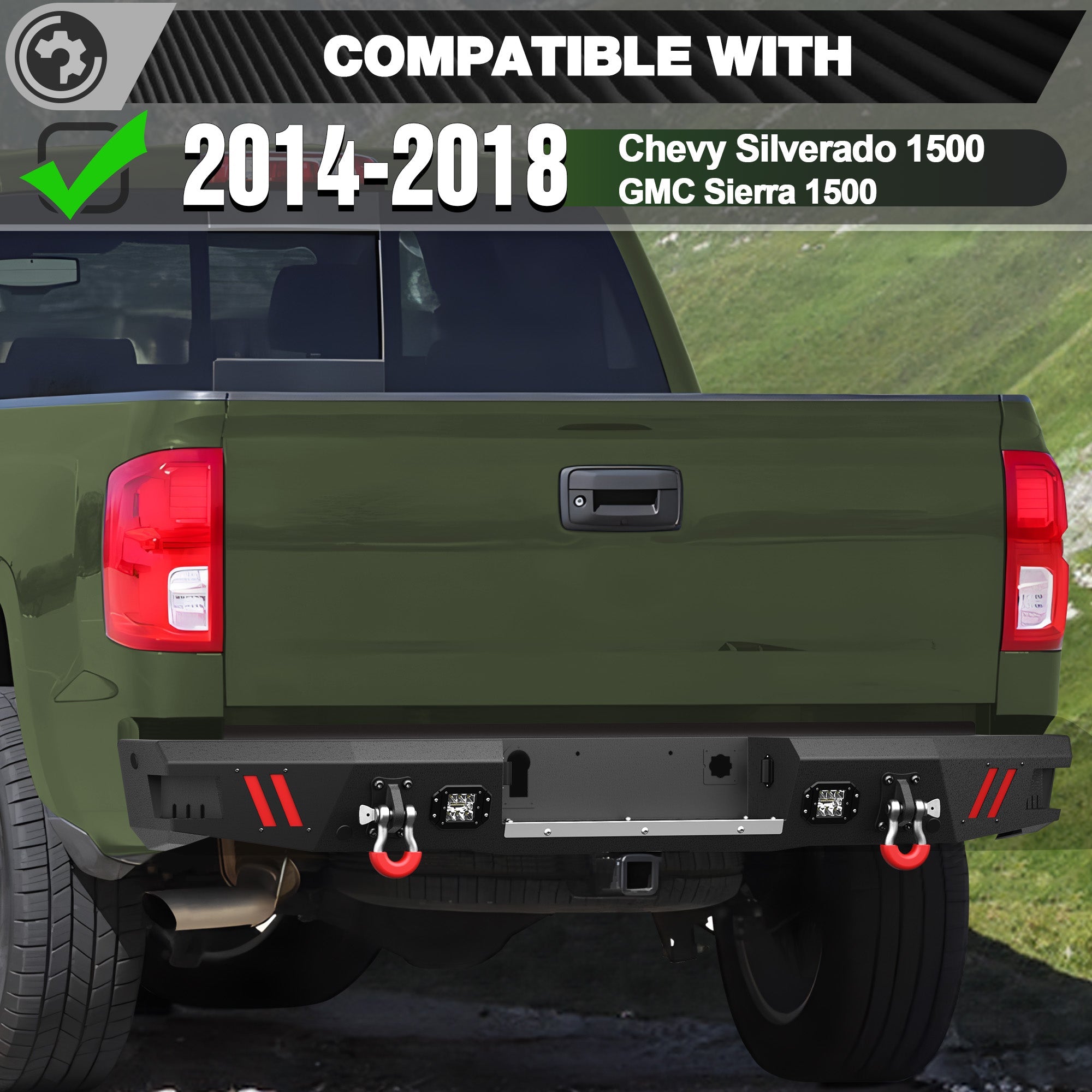 Silverado 1500 Rear Bumper Compatible with 2014 2015 2016 2017 2018 Chevrolet Silverado/GMC Sierra 1500 - nadiaauto