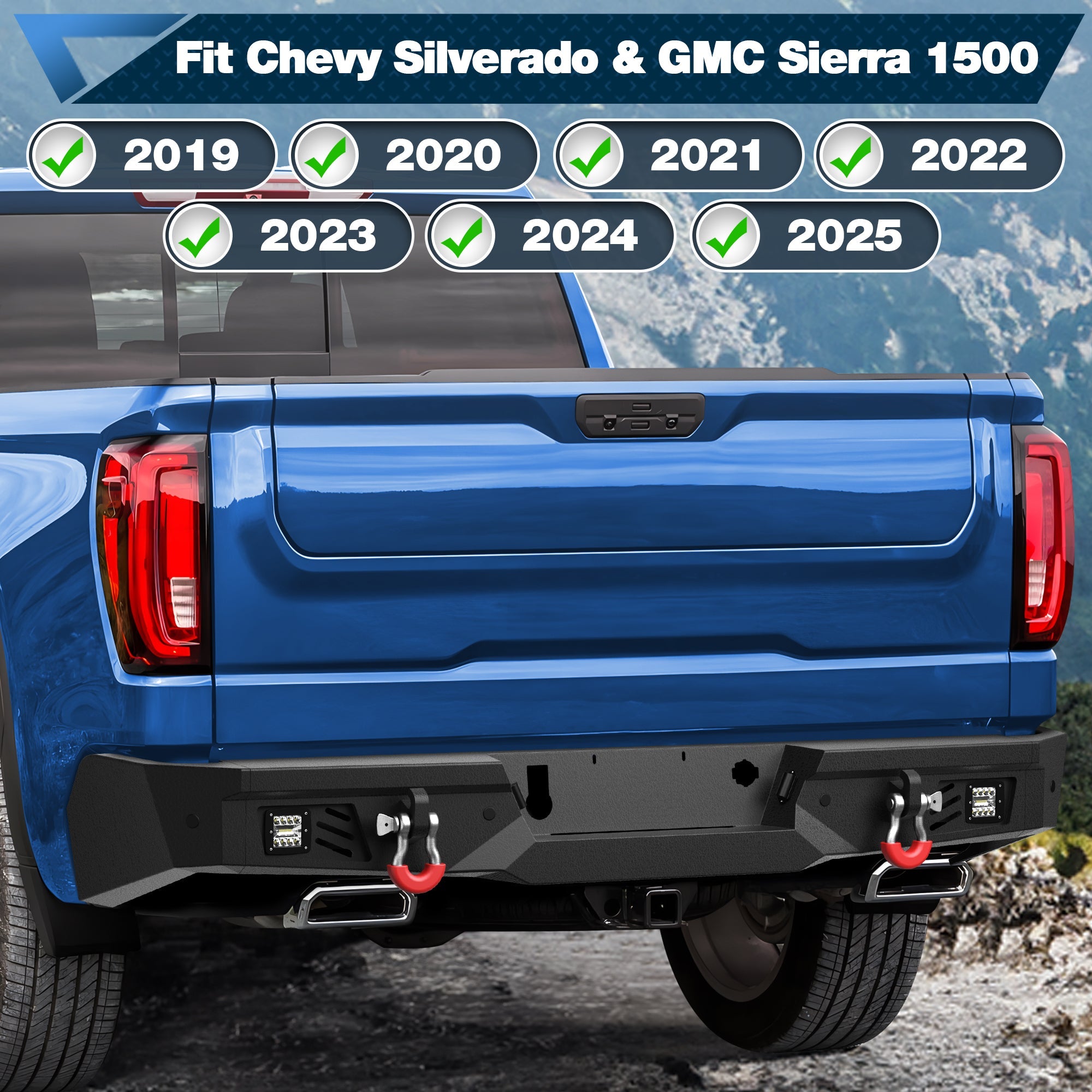 Silverado 1500 Rear Bumper for 2019 2020 2021 2022 2023 2024 2025 Chevy Silverado 1500 / GMC Sierra 1500 - nadiaauto