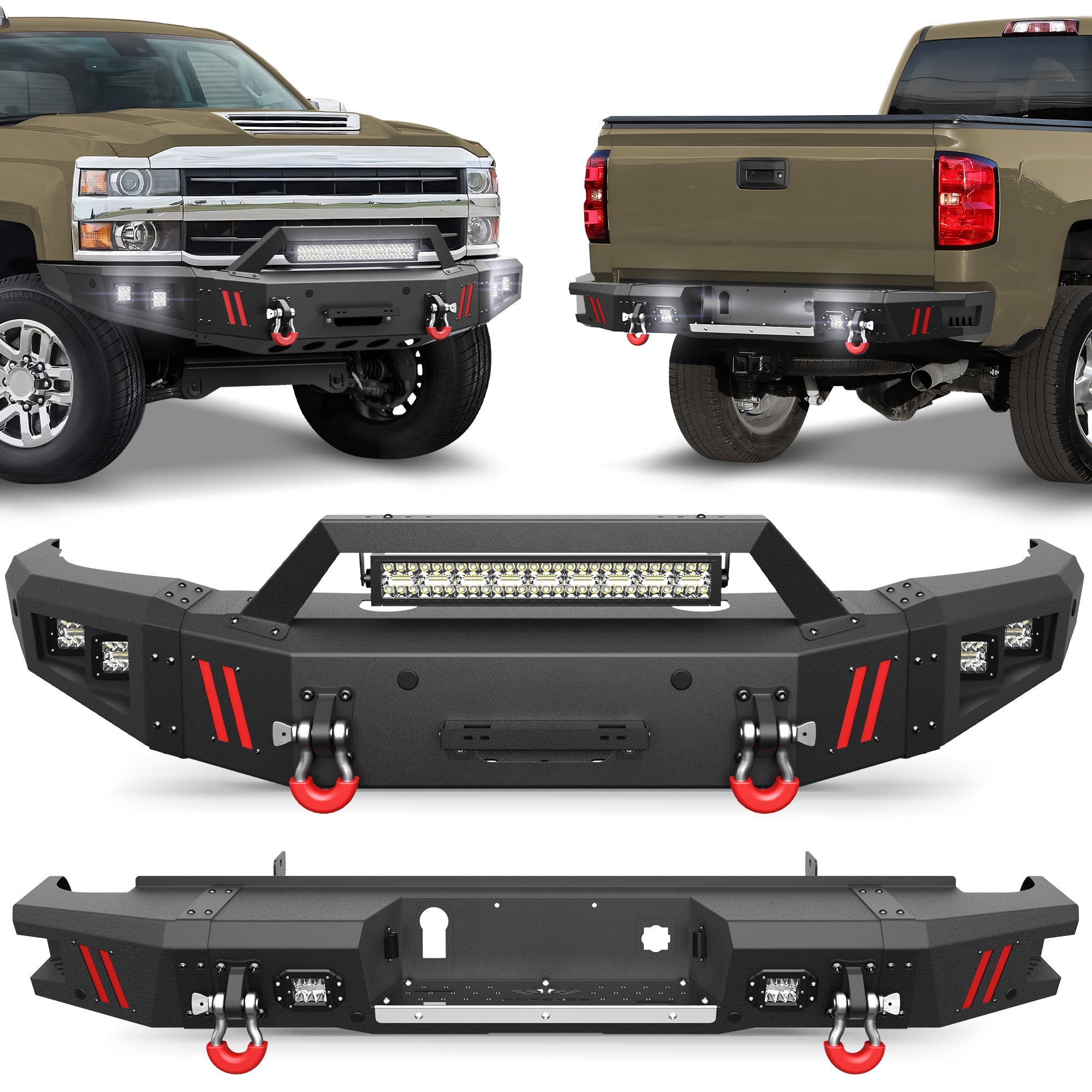 Silverado 2500 Front Bumper and Rear Bumper Combo Fit 2015 2016 2017 2018 2019 Chevrolet Silverado 2500/3500 HD with Winch Plate - nadiaauto