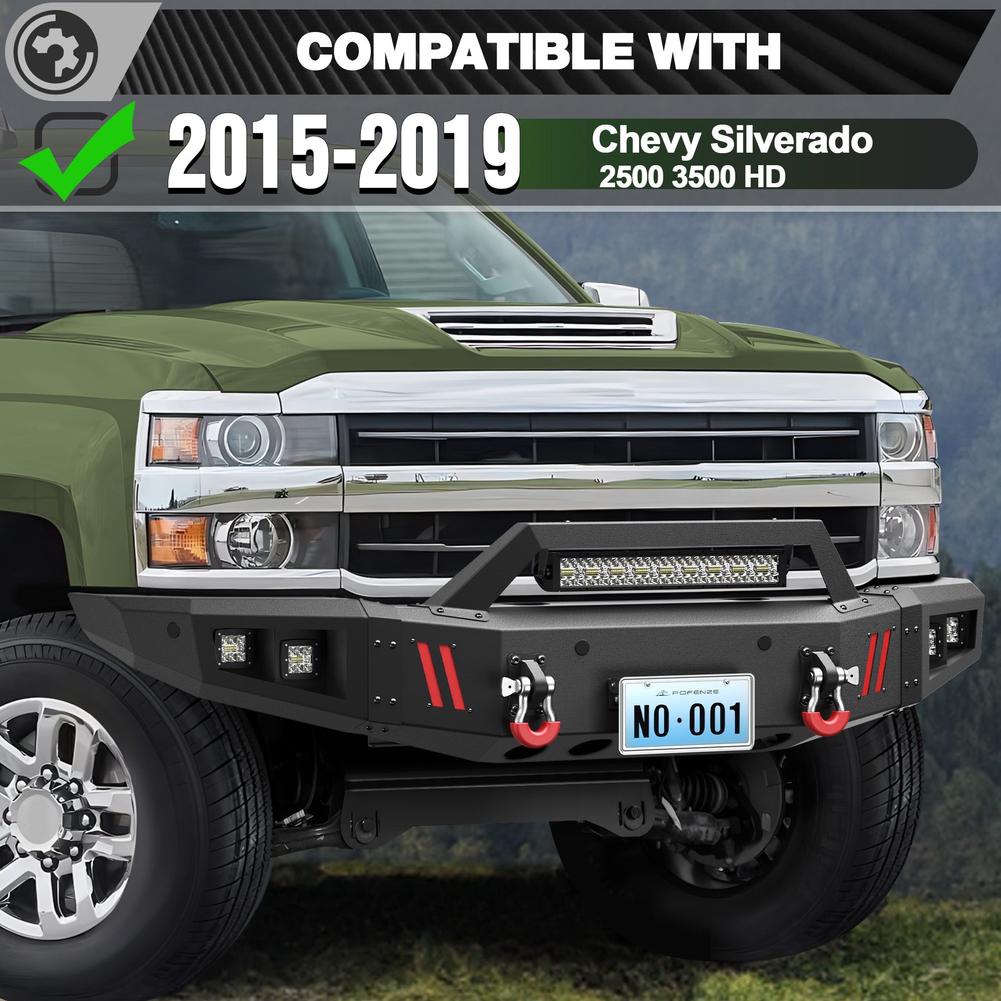 Silverado 2500 Front Bumper and Rear Bumper Combo Fit 2015 2016 2017 2018 2019 Chevrolet Silverado 2500/3500 HD with Winch Plate - nadiaauto