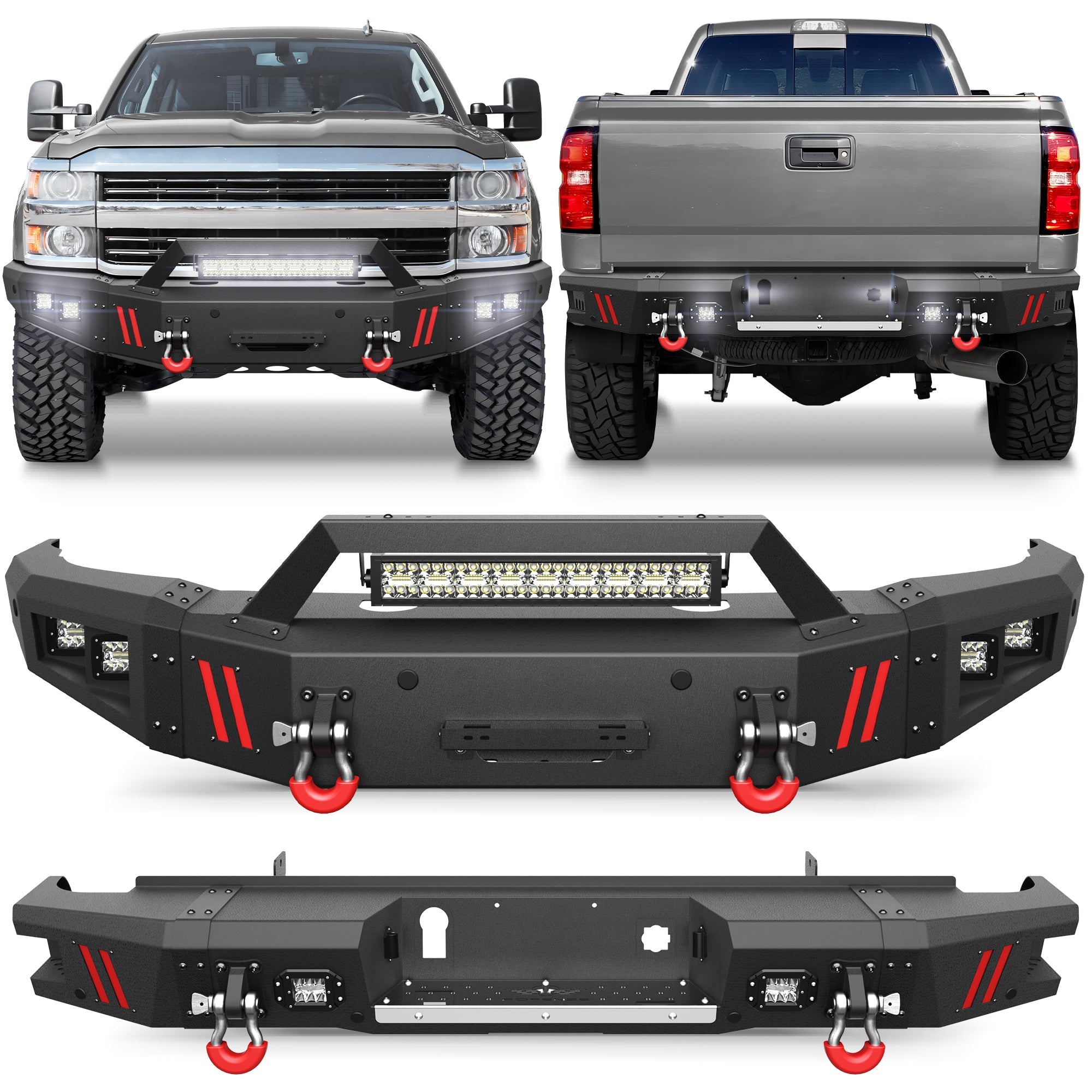 Silverado 2500 Front Bumper and Rear Bumper Combo Fit 2015 2016 2017 2018 2019 Chevrolet Silverado 2500/3500 HD with Winch Plate - nadiaauto