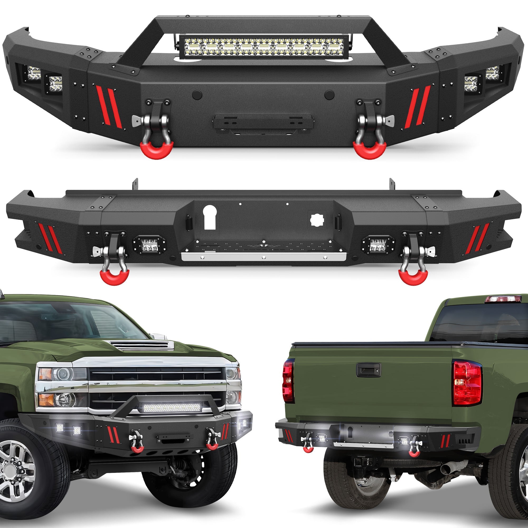 Silverado 2500 Front Bumper and Rear Bumper Combo Fit 2015 2016 2017 2018 2019 Chevrolet Silverado 2500/3500 HD with Winch Plate - nadiaauto