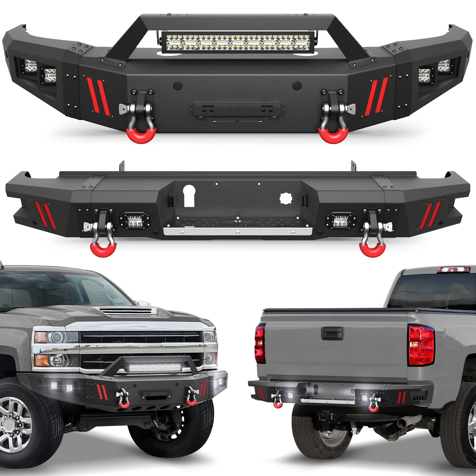 Silverado 2500 Front Bumper and Rear Bumper Combo Fit 2015 2016 2017 2018 2019 Chevrolet Silverado 2500/3500 HD with Winch Plate - nadiaauto