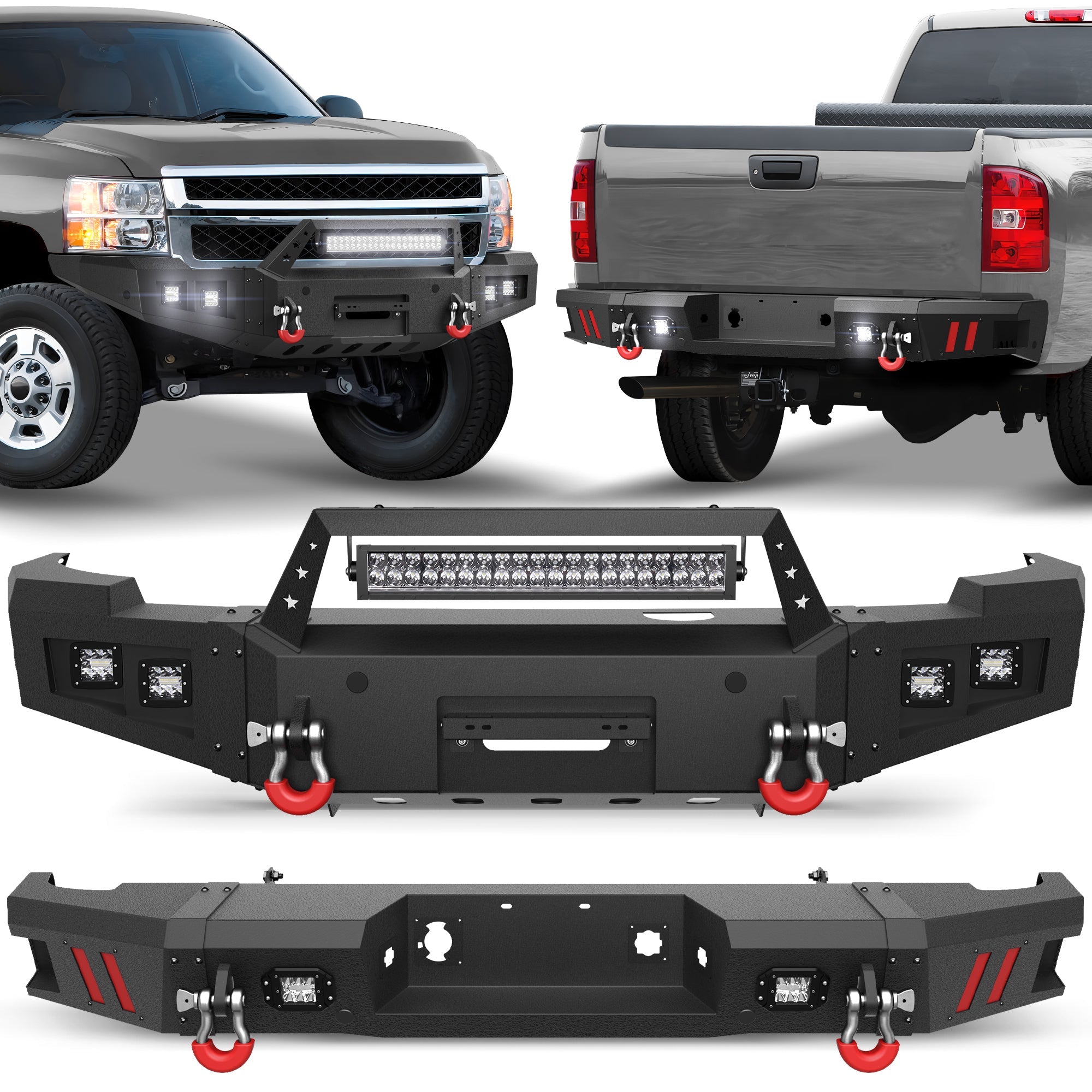 Silverado 2500/3500 HD Front Bumper and Rear Bumper Combo for 2011 2012 2013 2014 Chevrolet Silverado 2500/3500 HD w/Winch Plate - nadiaauto