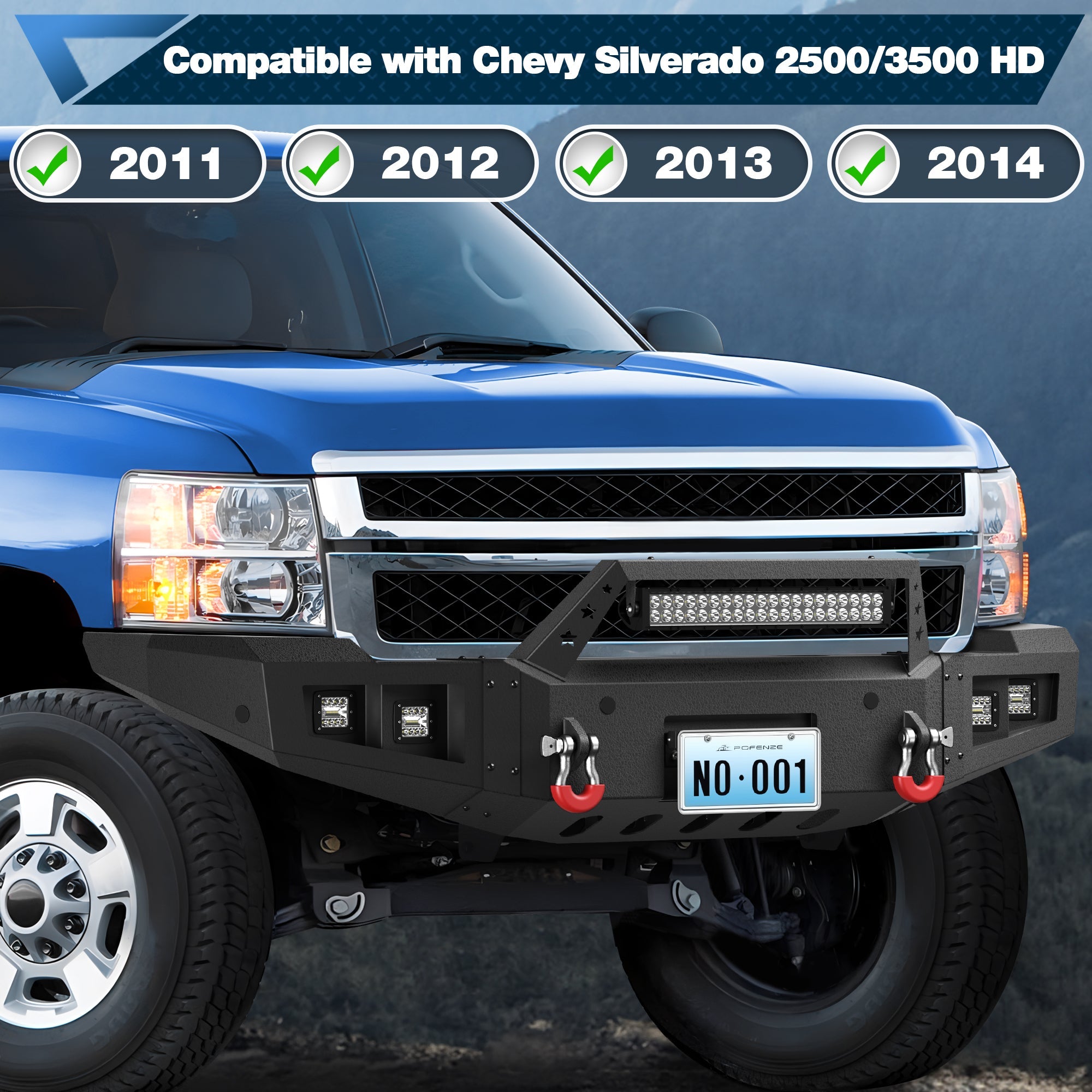 Silverado 2500/3500 HD Front Bumper and Rear Bumper Combo for 2011 2012 2013 2014 Chevrolet Silverado 2500/3500 HD w/Winch Plate - nadiaauto