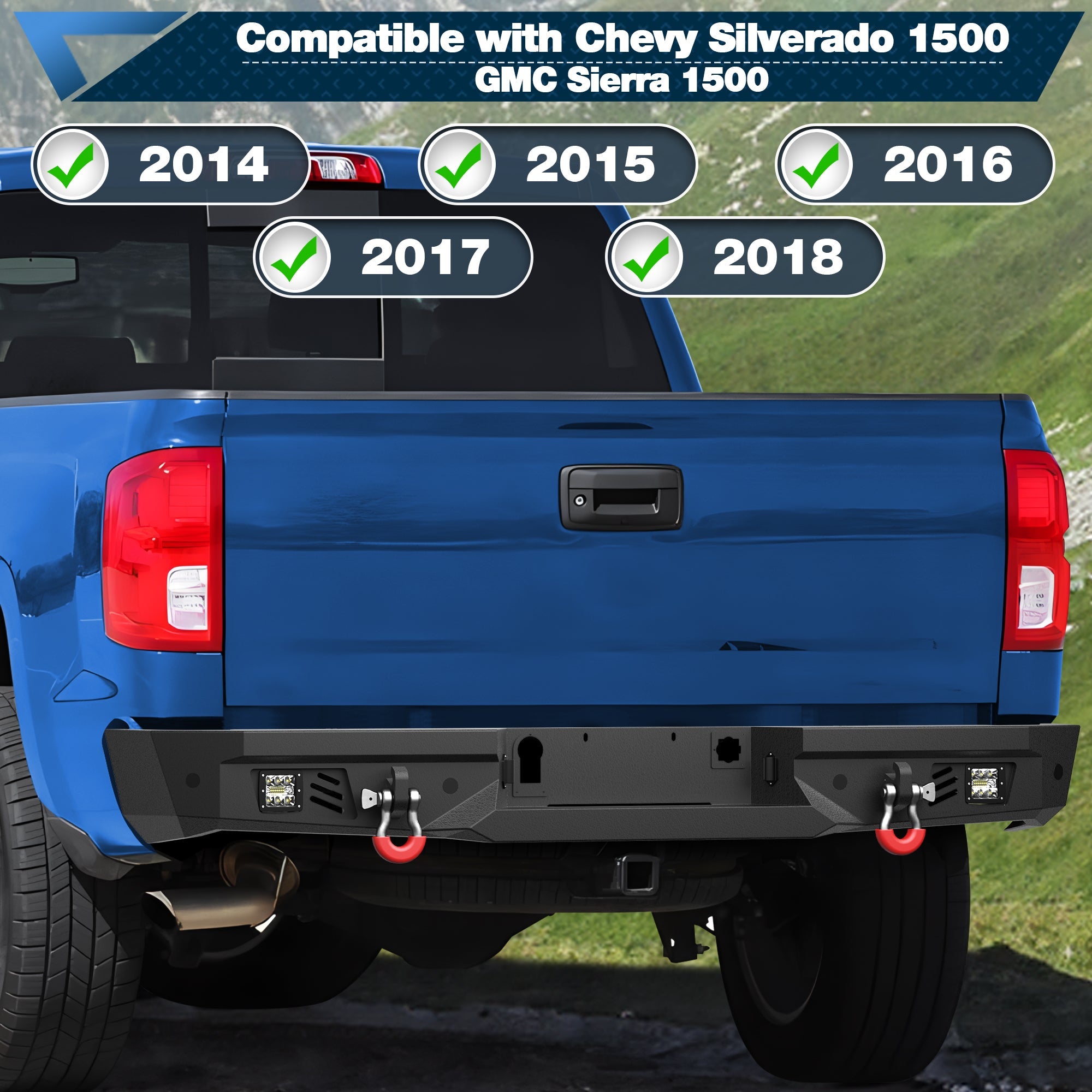 Silverado Rear Back Bumper for 2014 2015 2016 2017 2018 Chevy Silverado 1500/GMC Sierra 1500 - nadiaauto