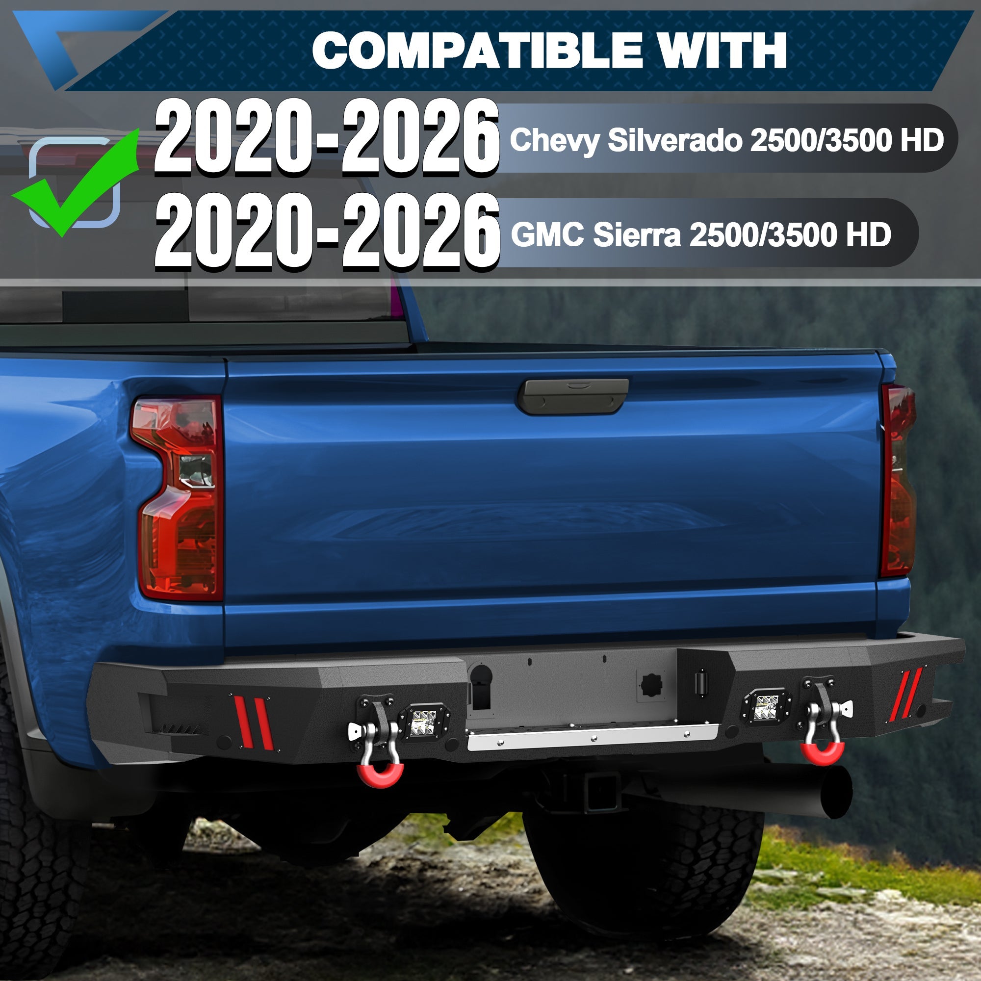 Silverado Sierra 2500/3500 Rear Bumper for 2020 2021 2022 2023 2024 2025 2026 Chevy Silverado/GMC Sierra 2500/3500 HD - nadiaauto