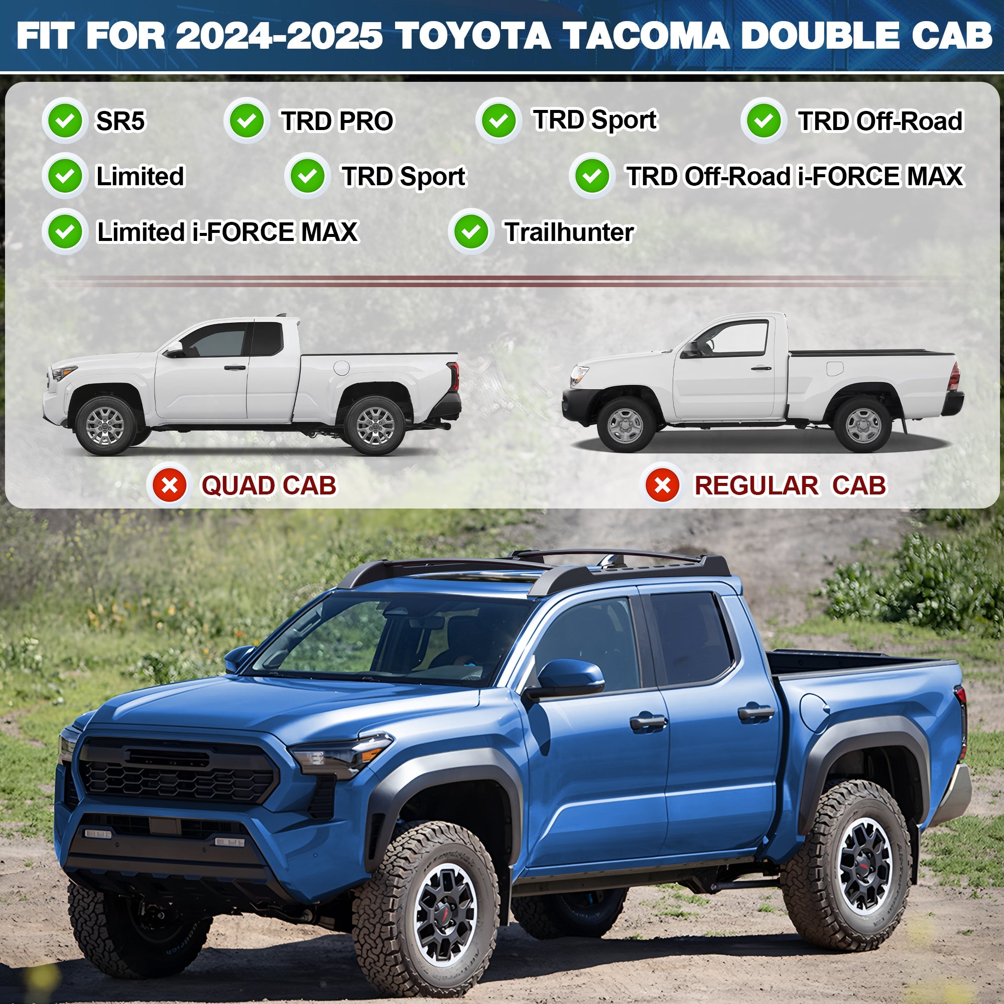 Tacoma Cargo Carriers Roof Rack Fit for 2024 - 2025 Toyota Tacoma Double Cab Aluminum - nadiaauto