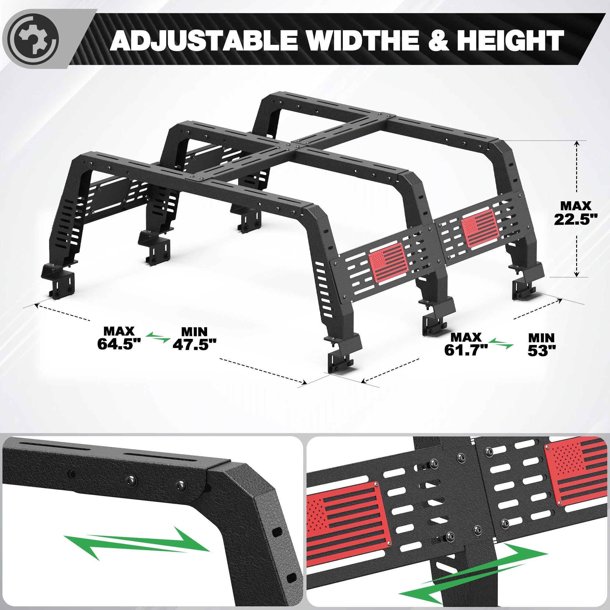 Truck Bed Rack for Toyota Tacoma 2005-2026 & Tundra 2014-2026, Adjustable Overland Cargo Rack with Factory Bed Rails, Rooftop Tent & Kayak Carrier - nadiaauto
