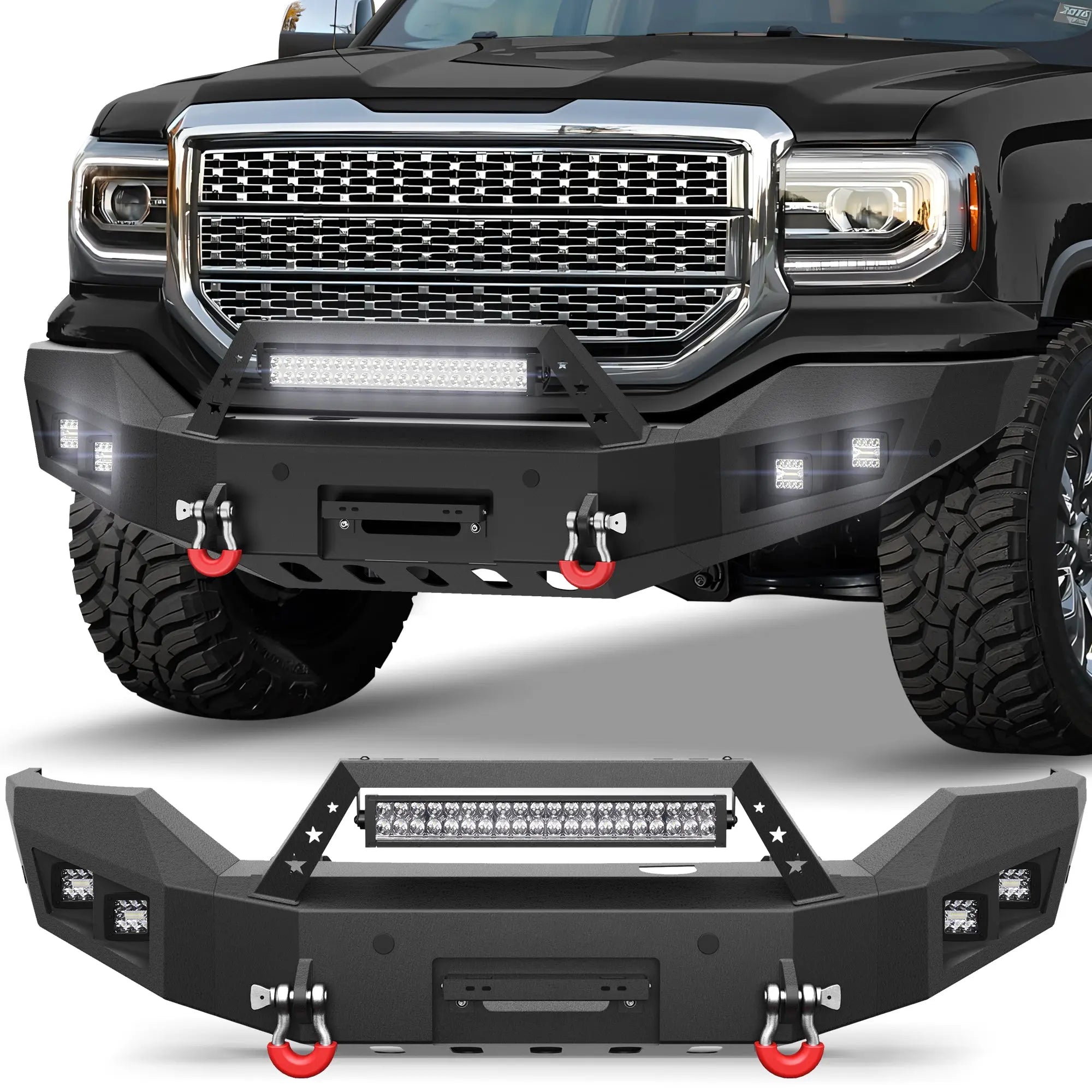 Longsun Sierra 1500 Front Bumper for 2016 2017 2018 GMC Sierra 1500 w/Winch Plate