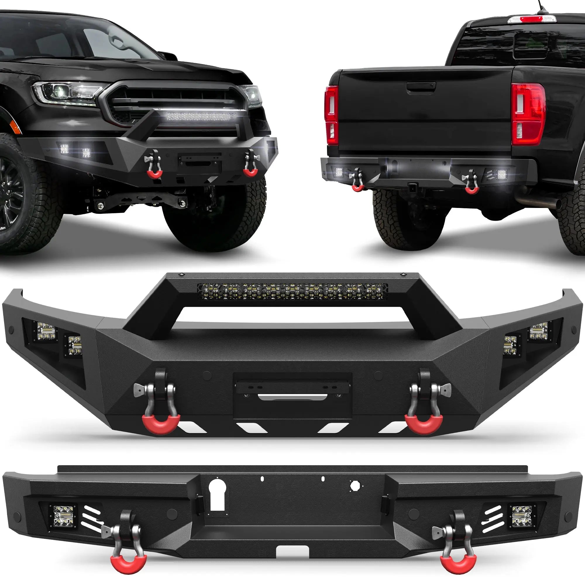 Longsun Ranger Front and Rear Bumper Set for 2019-2023 Ford Ranger Pickup Truck (Excluding Wildtrak)