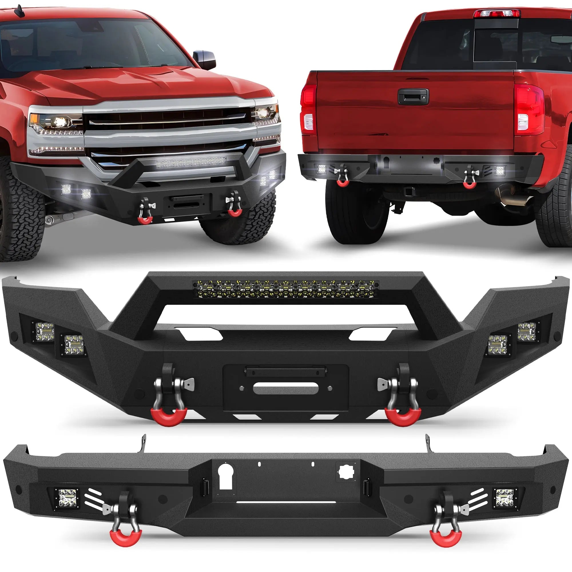 Longsun Front and Rear Bumper Kit for 2016 2017 2018 Chevy Silverado 1500 Pickup