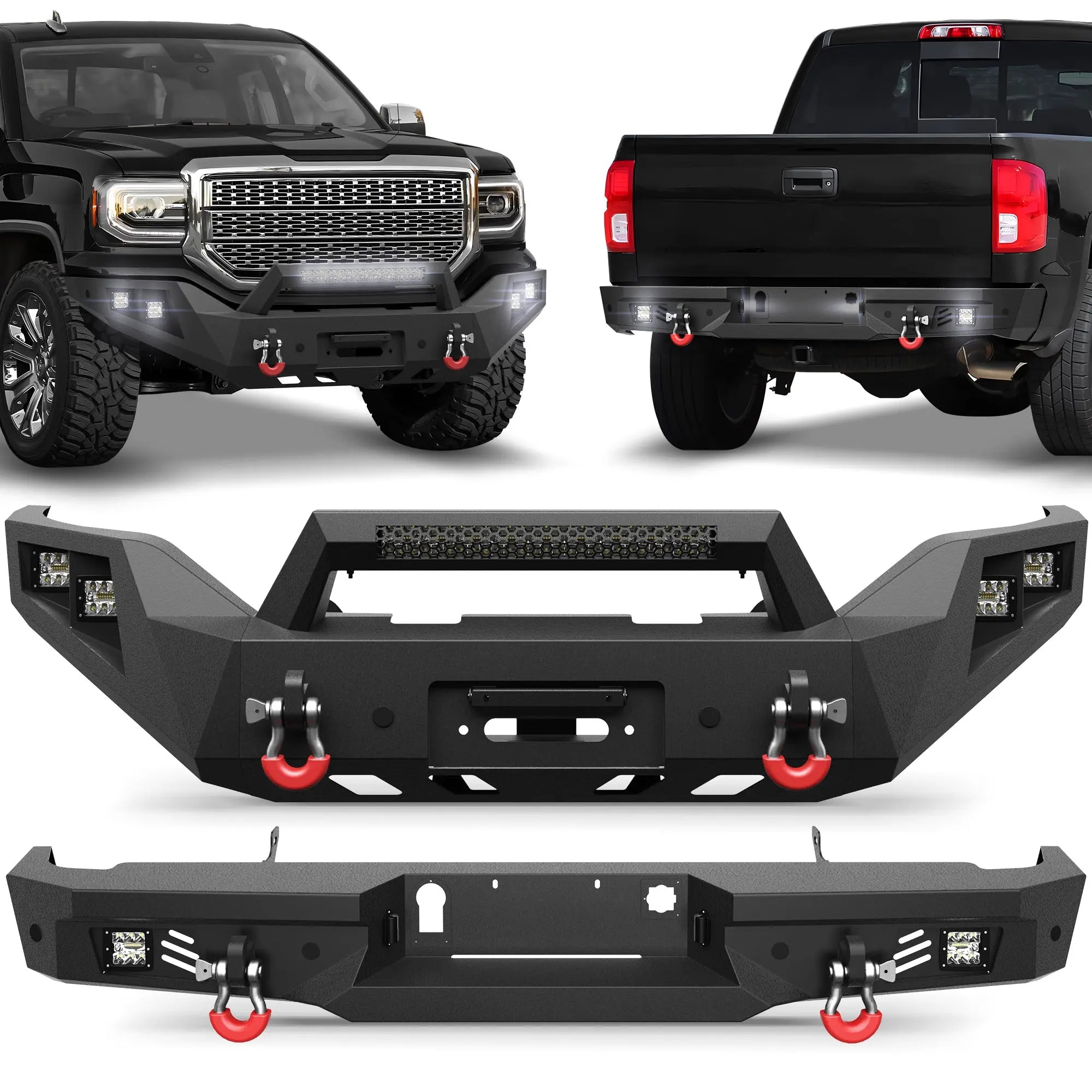 Longsun Sierra Front and Rear Bumper Set for 2016 2017 2018 GMC Sierra 1500 Pickup Truck with Winch Plate