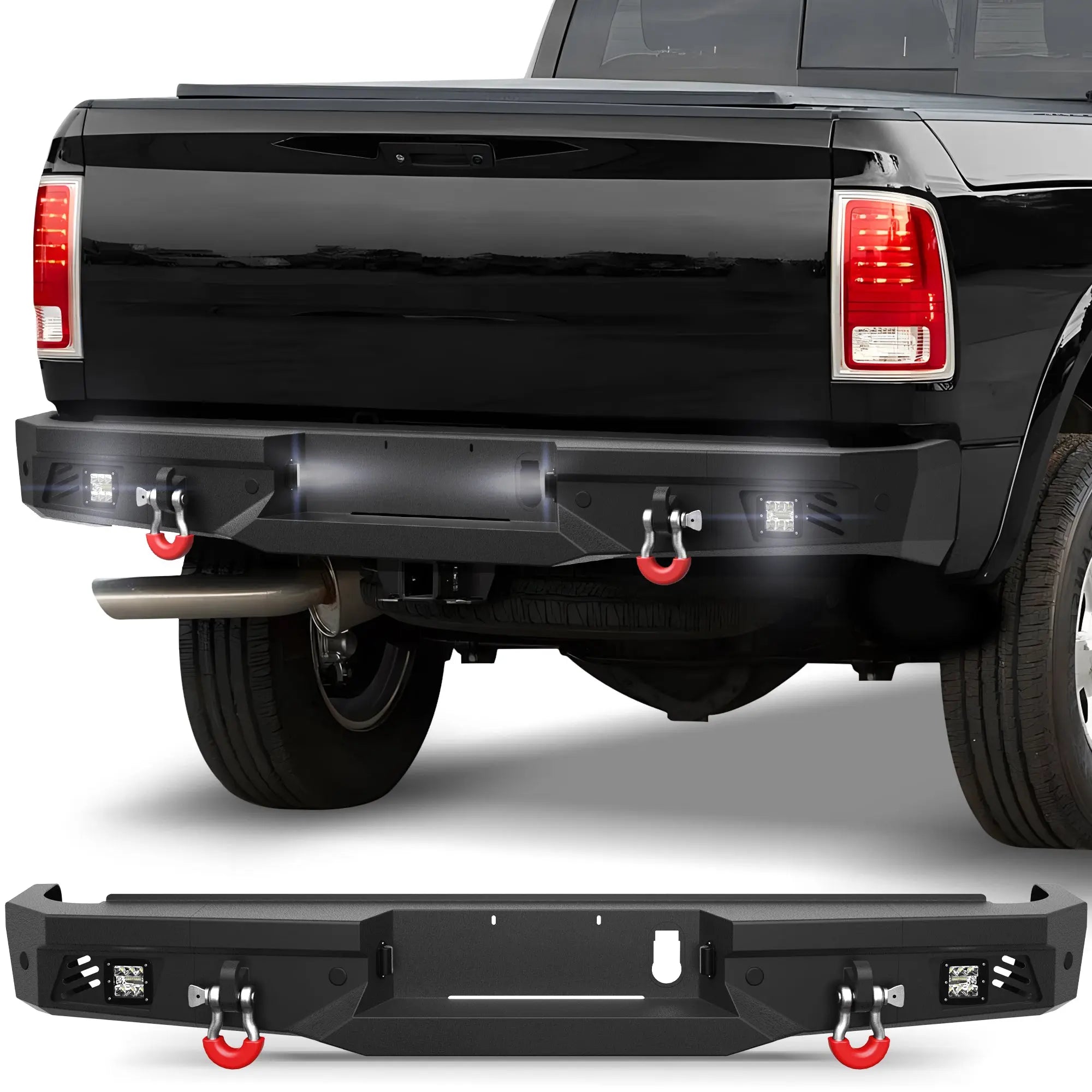 Longsun Ram 2500 Rear Back Bumper for 2010-2018 Ram 2500/3500 w/LED Lights and D-rings