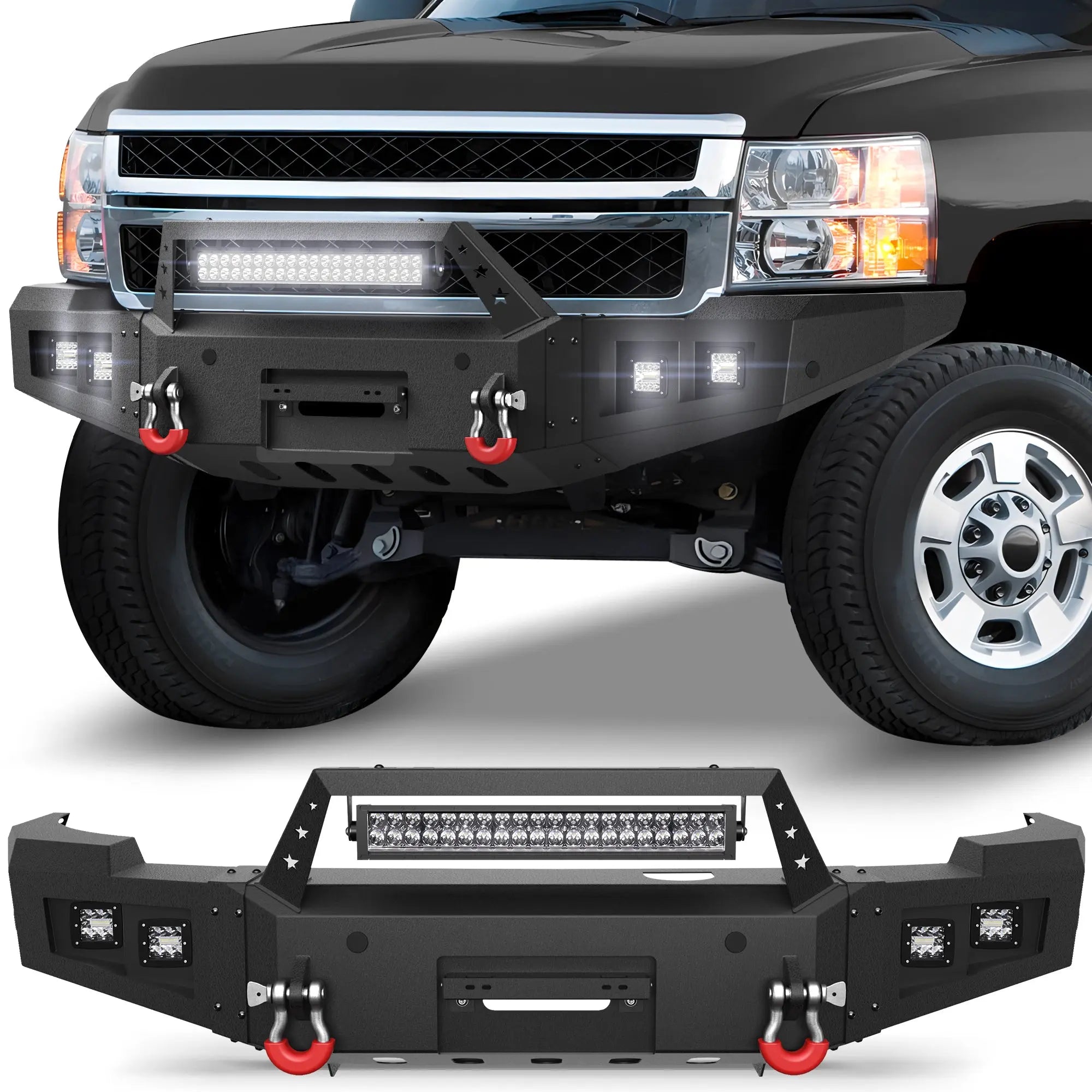 Longsun Silverado 2500/3500 Front Bumper Compatible with 2011 2012 2013 2014 Chevy Silverado 2500/3500
